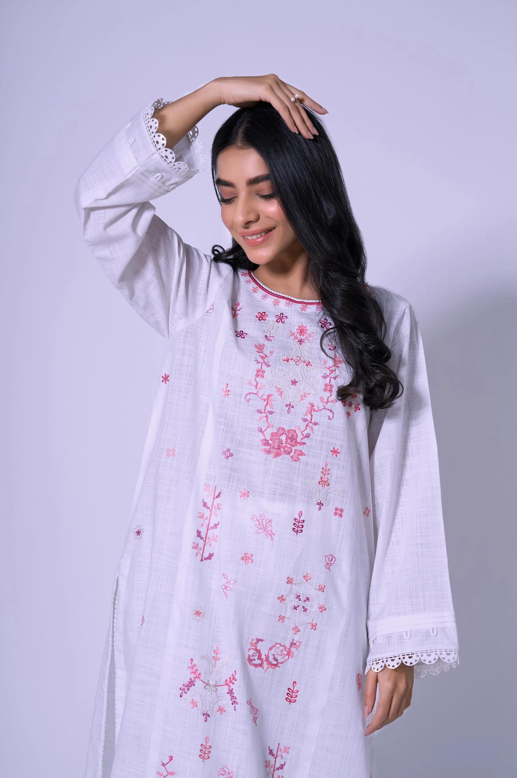 Stitched 2 piece Embroidered Cotton Slub Suit - Image 5