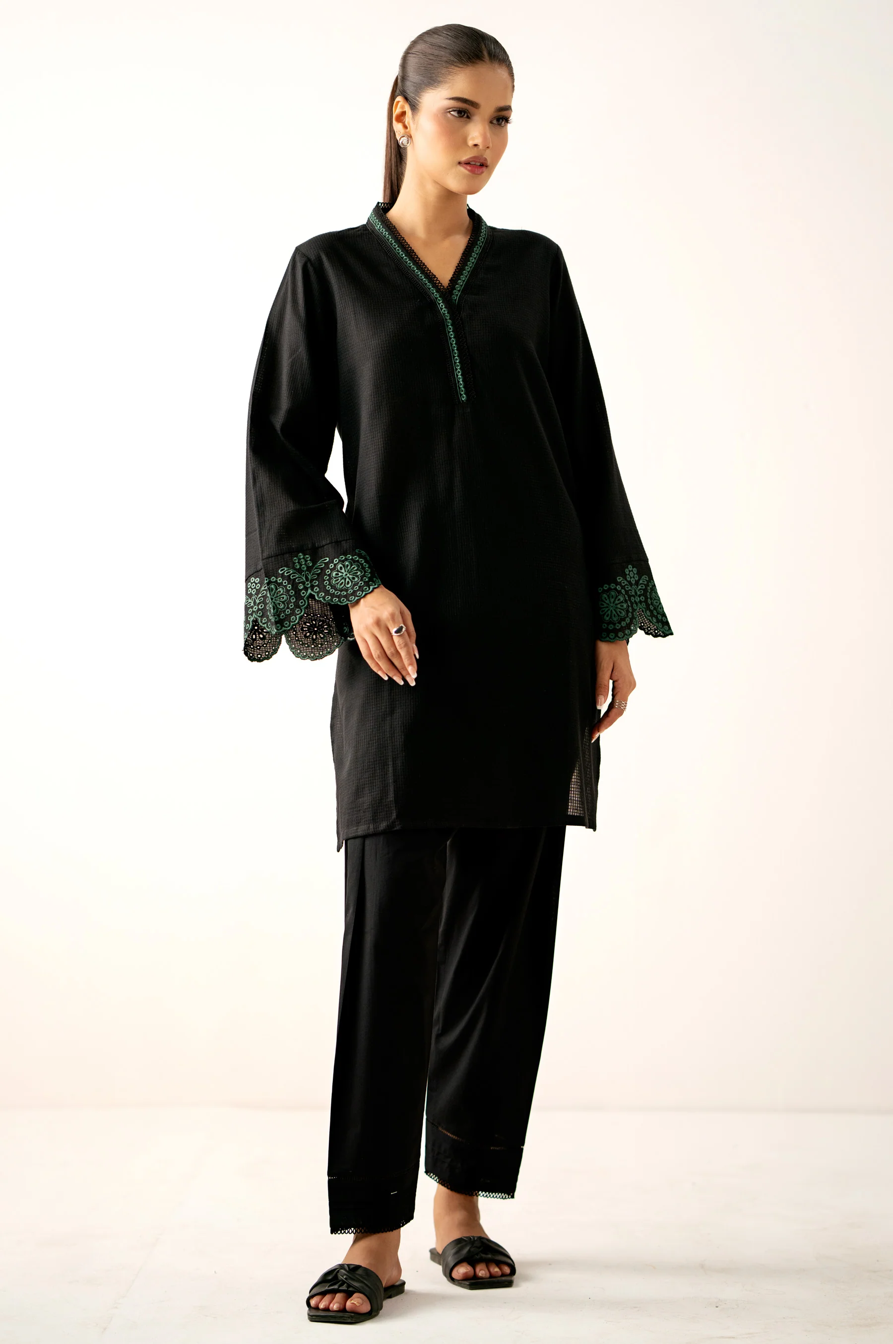 Stitched 2 Piece Embroidered Small Checks Suit - Image 5