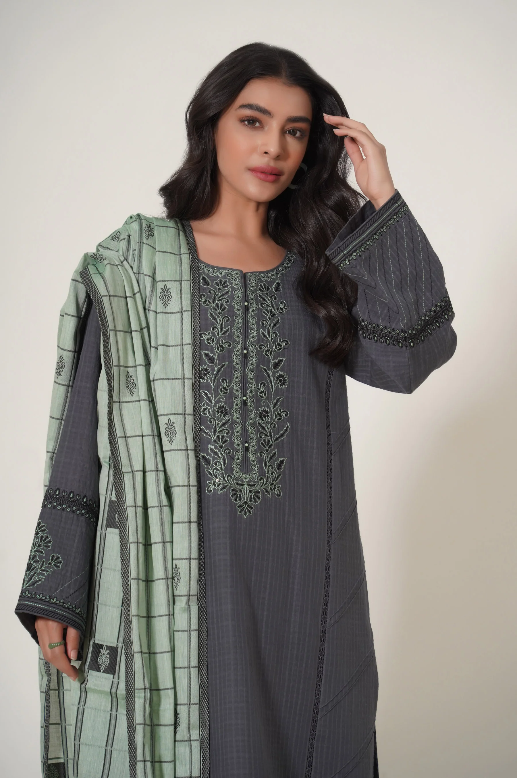 Stitched 2 Piece Embroidered Textured Slub Suit