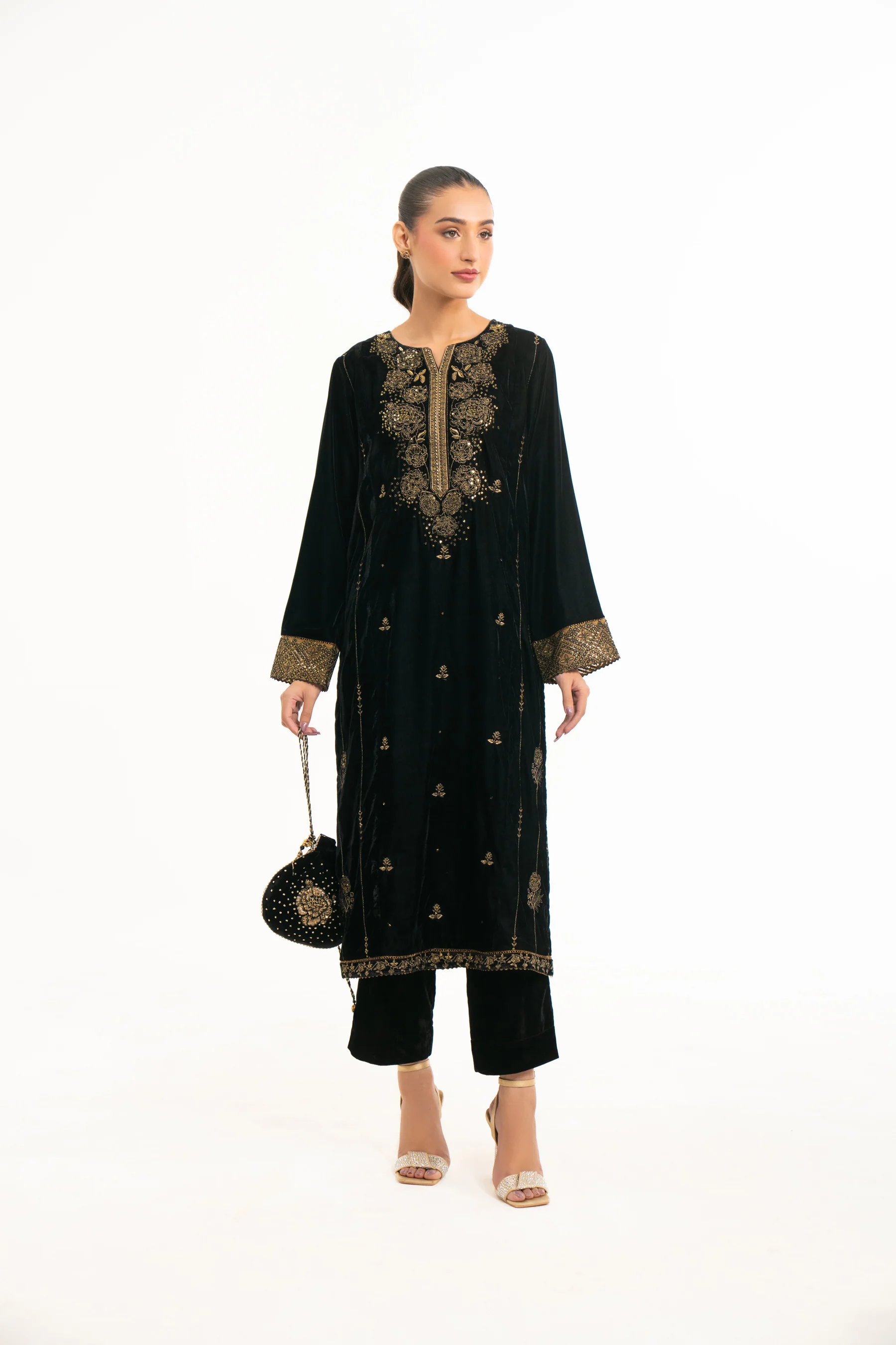 STITCHED EMBROIDERED VELVET SUIT (FACTORY E-OUTLET) - Image 4