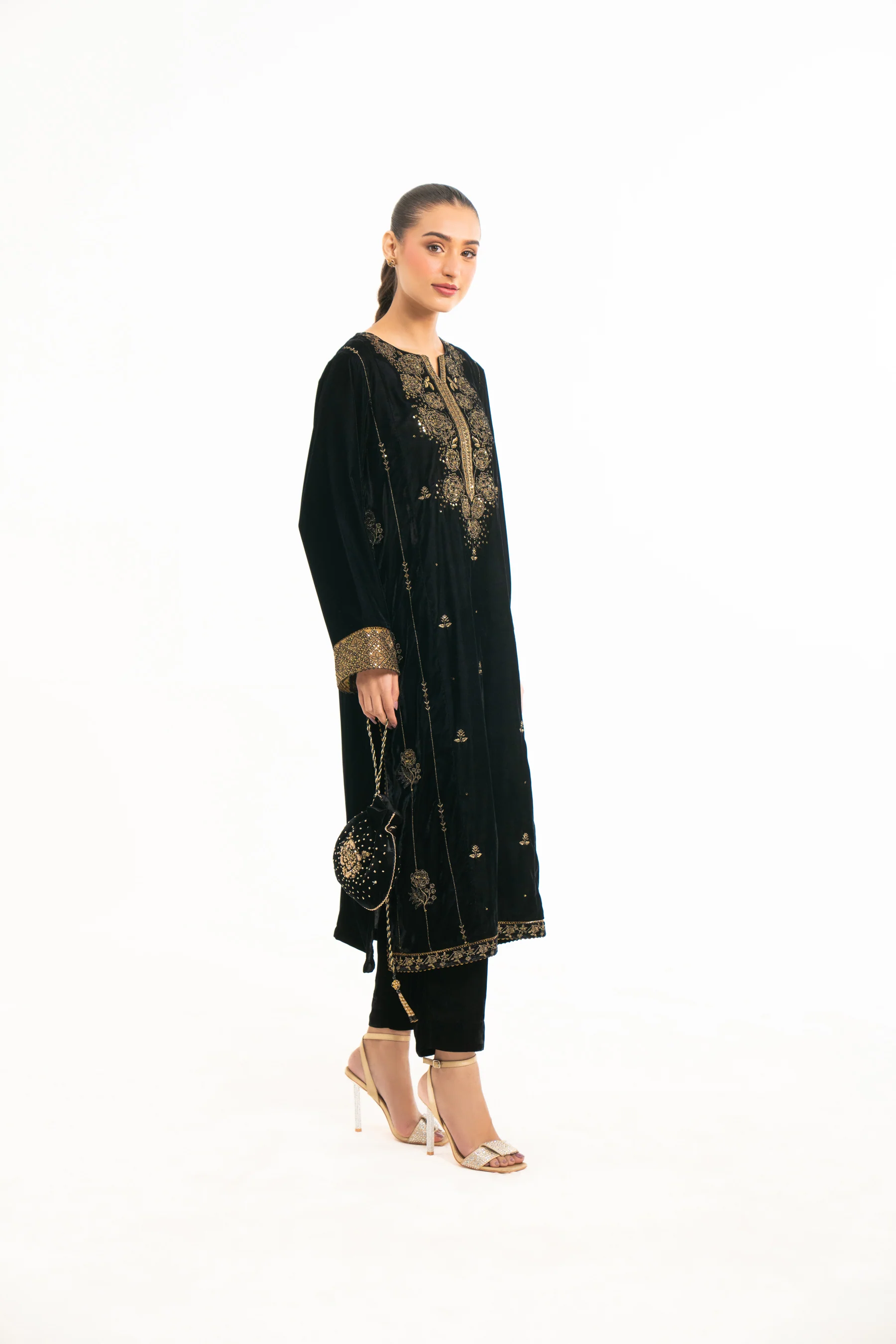 STITCHED EMBROIDERED VELVET SUIT (FACTORY E-OUTLET) - Image 5