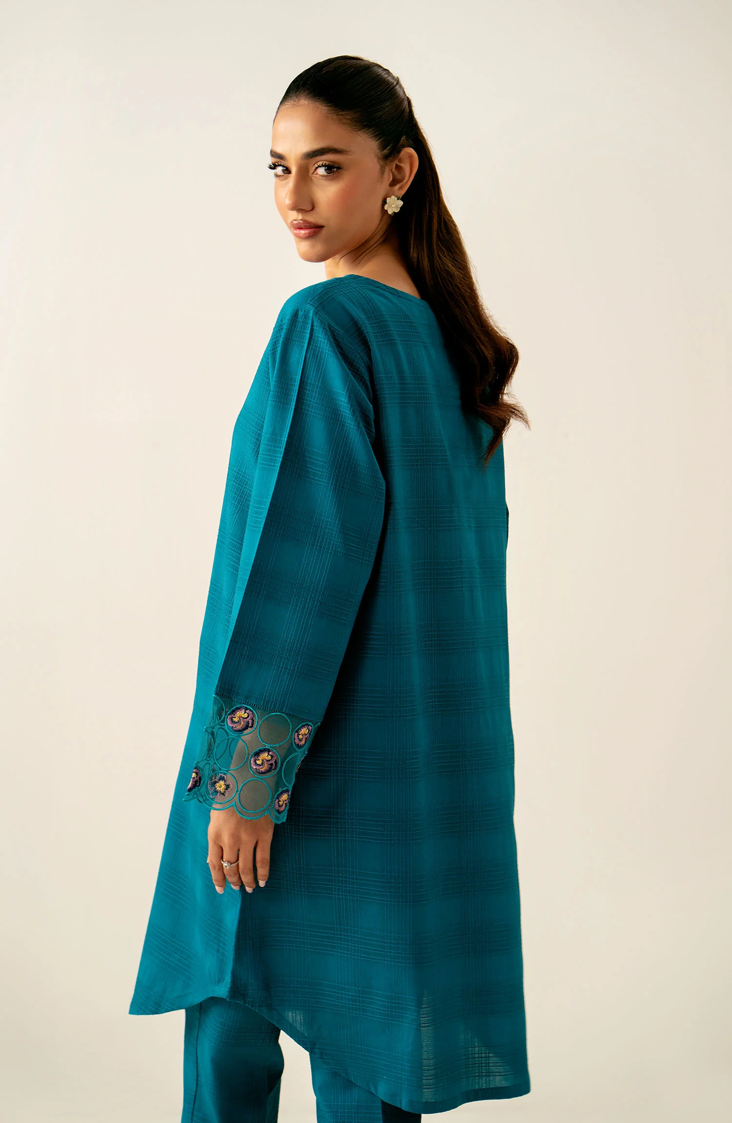 Stitched 2 Piece Embroidered Textured Cotton Suit - Image 4