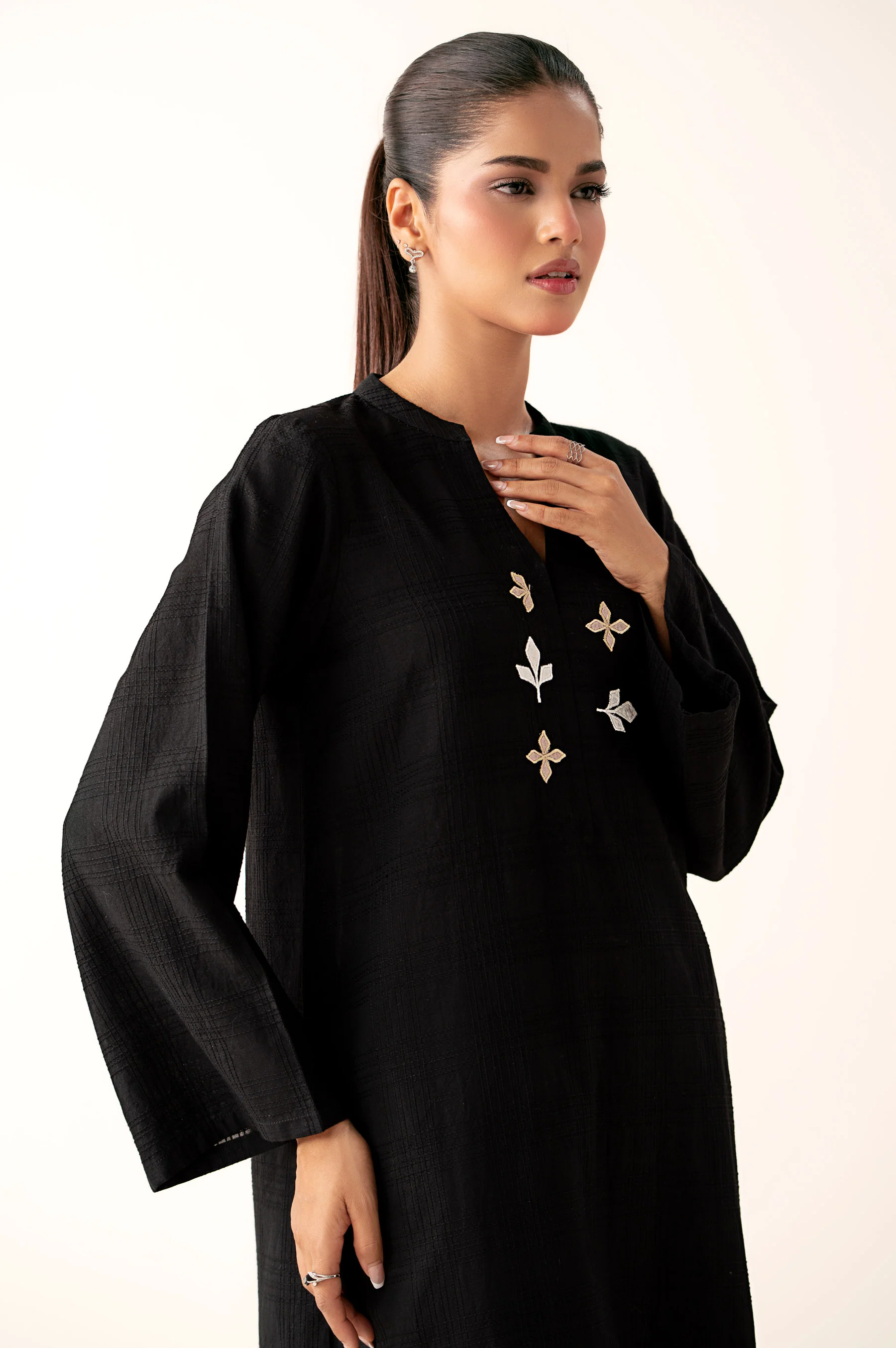 Stitched 2 Piece Embroidered Textured Suit - Image 2