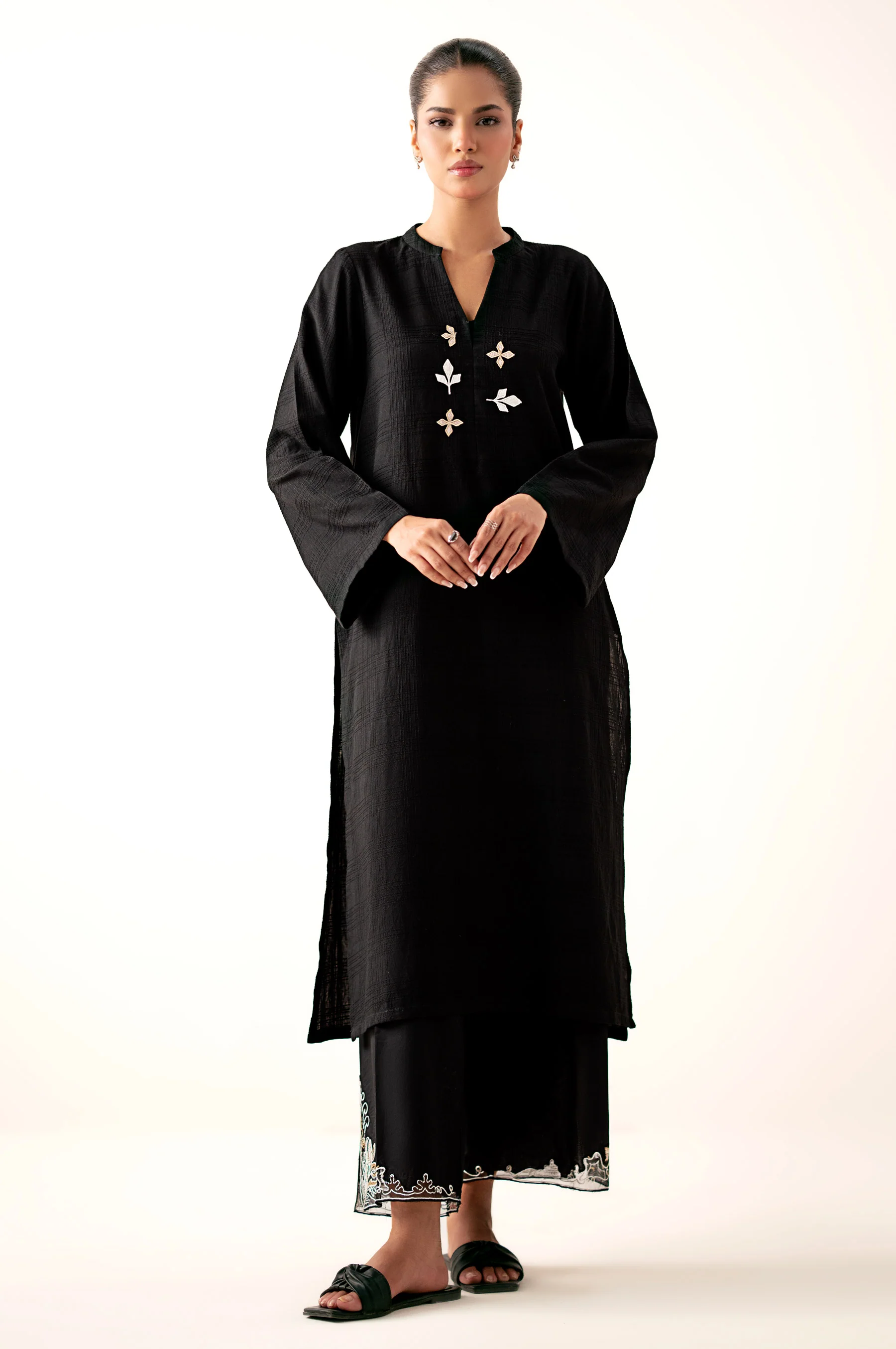 Stitched 2 Piece Embroidered Textured Suit - Image 5