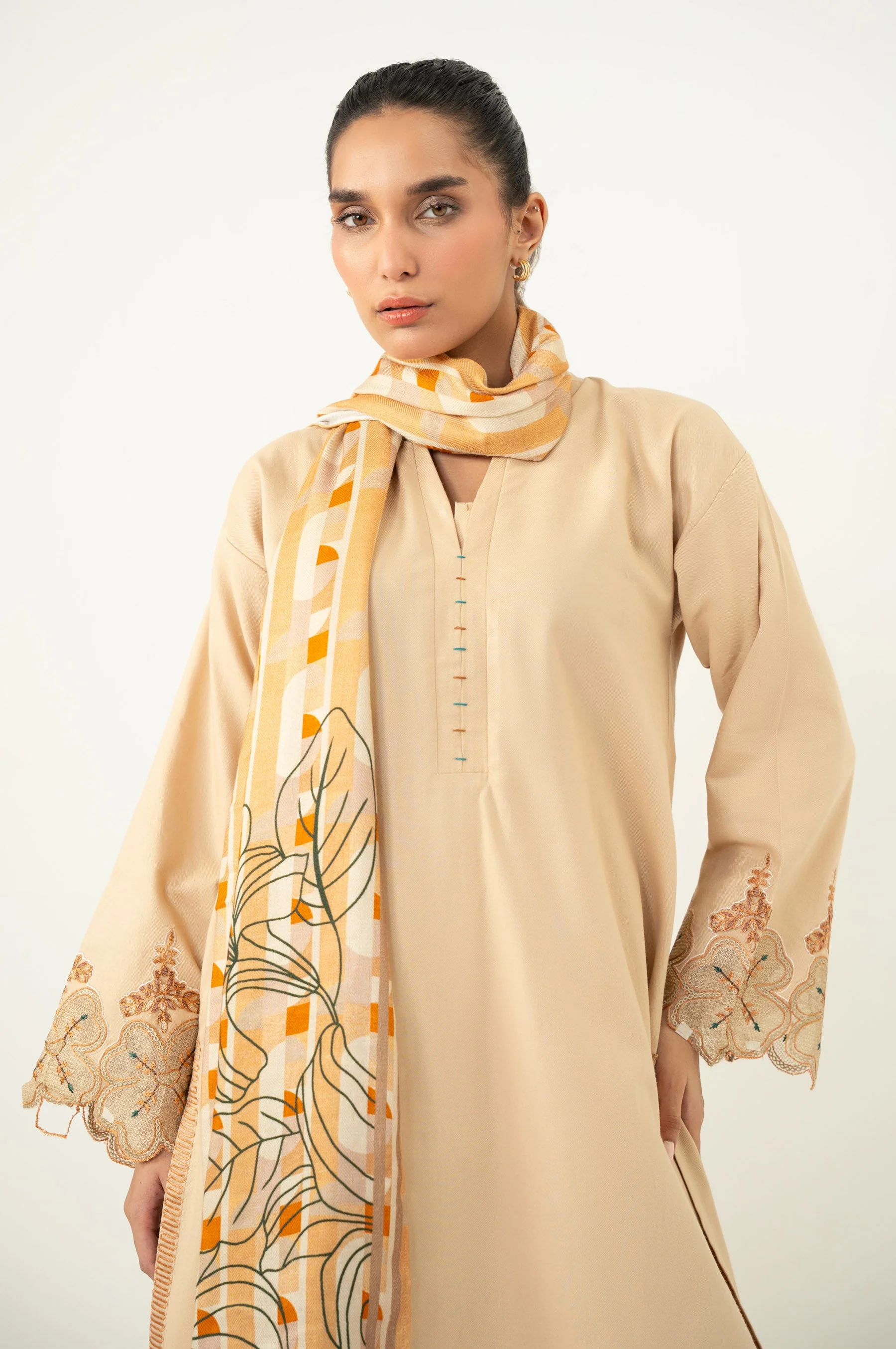 EMBROIDERED TWILL KHADDAR STITCHED SHIRT BOTTOM - Image 3