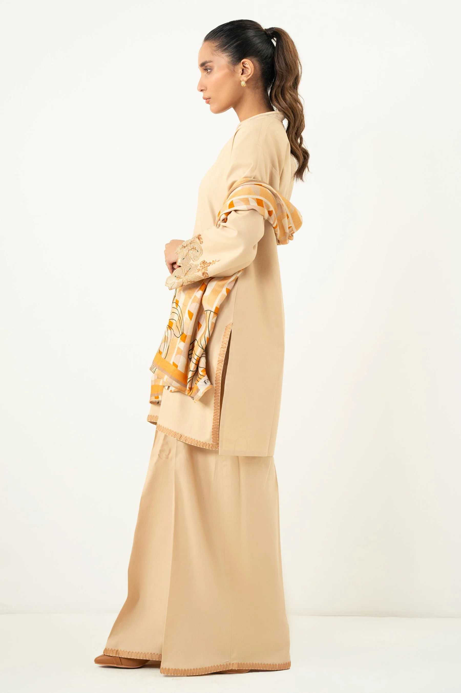 EMBROIDERED TWILL KHADDAR STITCHED SHIRT BOTTOM - Image 4