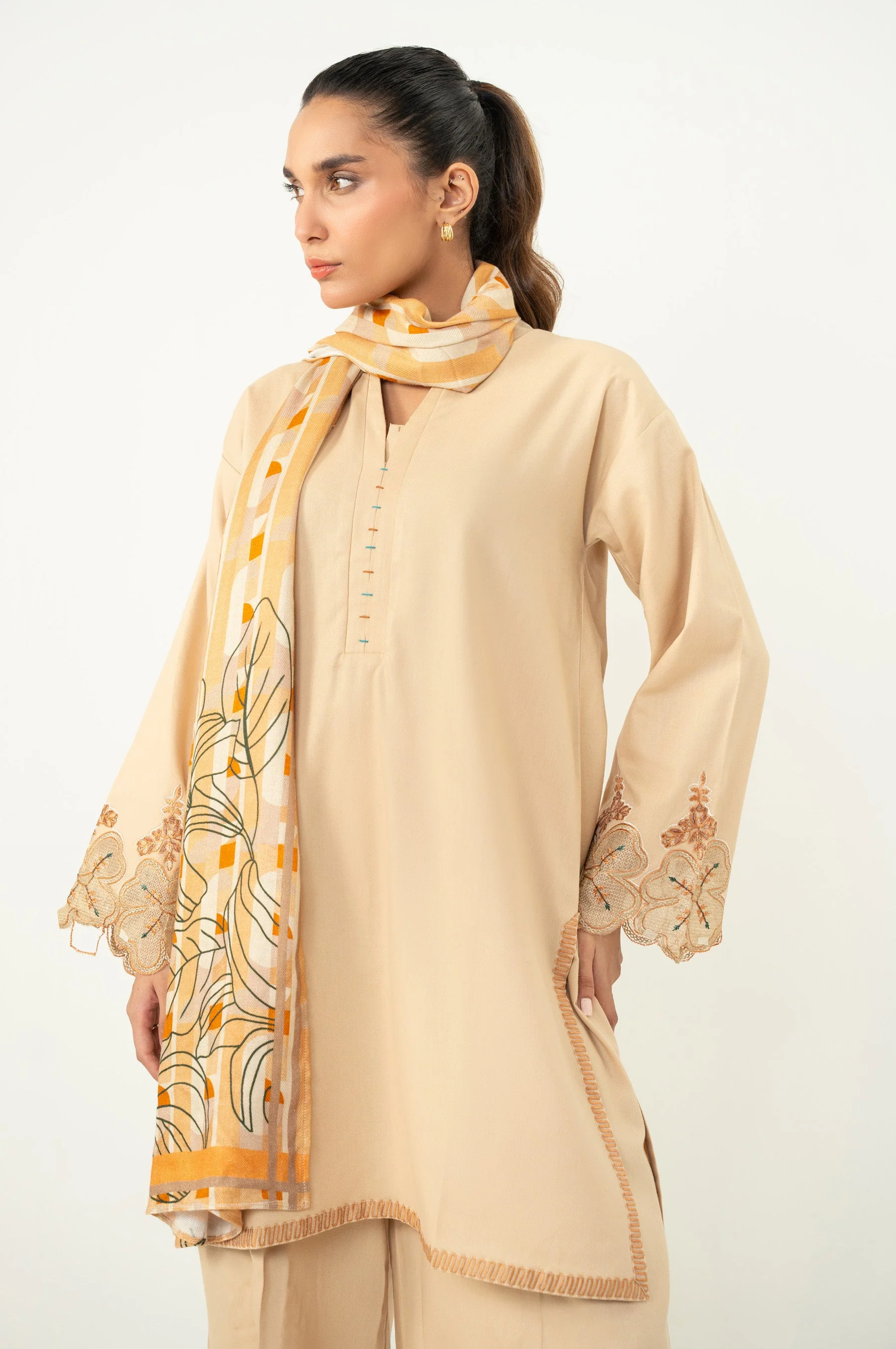EMBROIDERED TWILL KHADDAR STITCHED SHIRT BOTTOM - Image 6