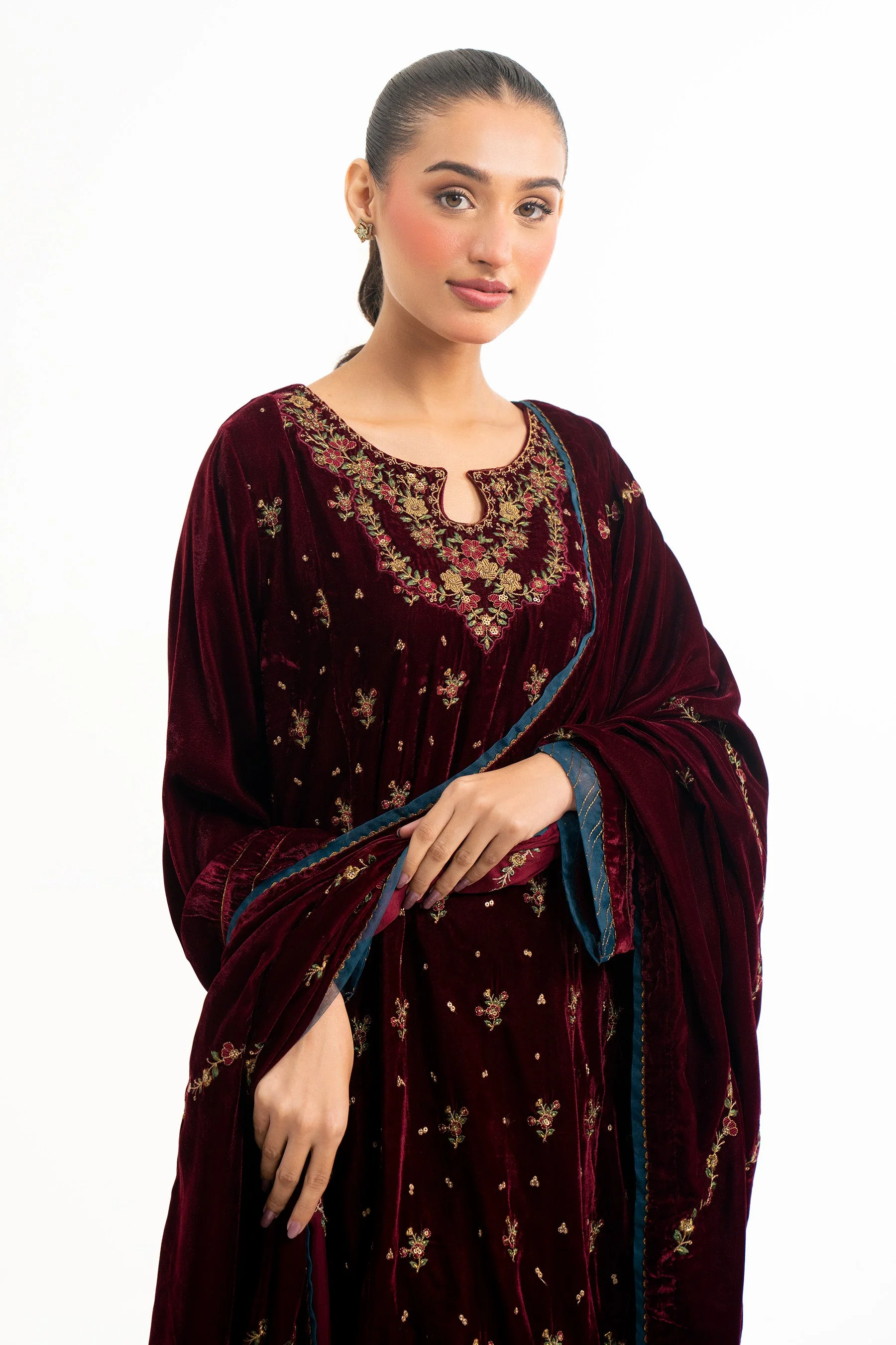 STITCHED EMBROIDERED VELVET SHIRT DUPATTA (FACTORY E-OUTLET) - Image 5