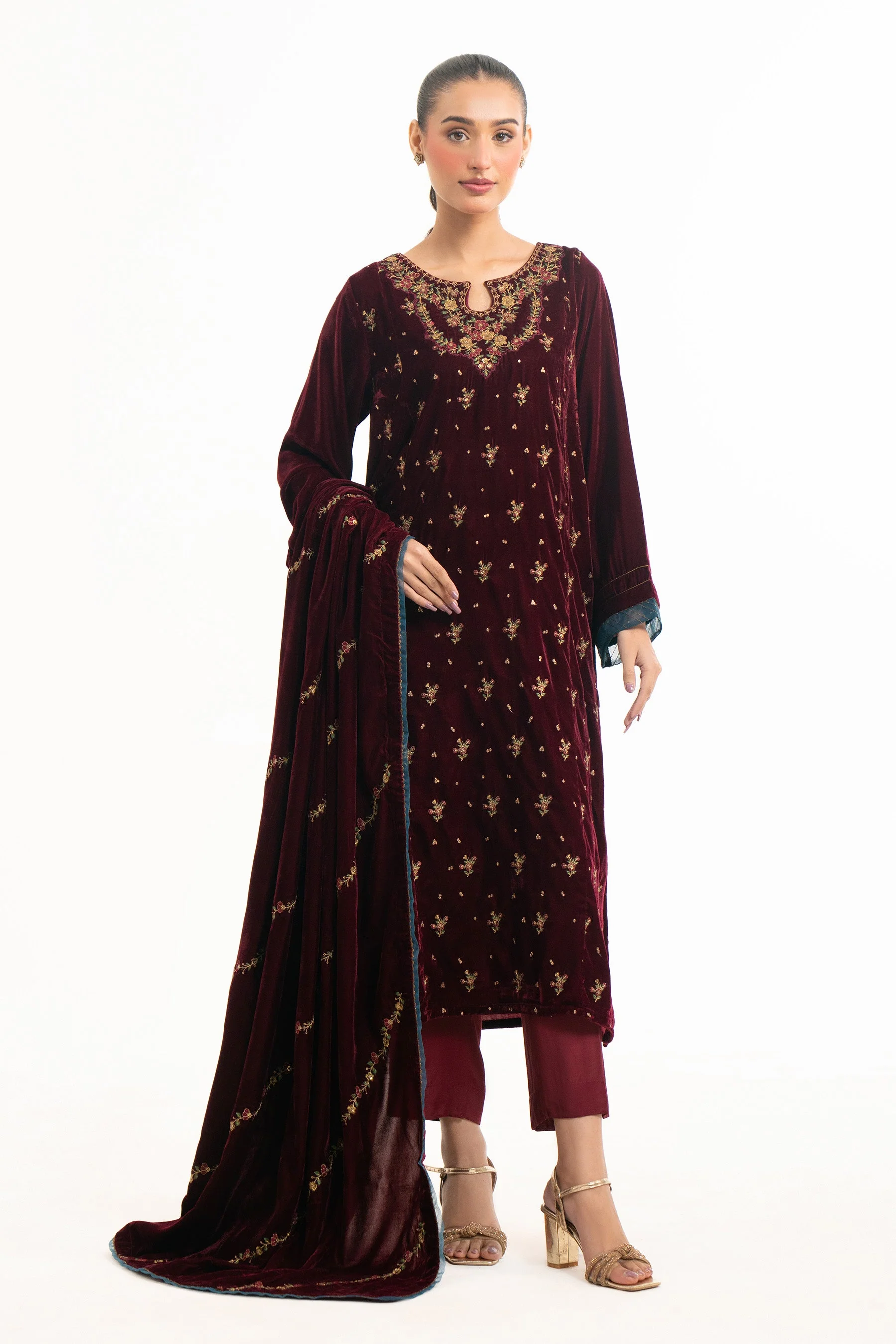 STITCHED EMBROIDERED VELVET SHIRT DUPATTA (FACTORY E-OUTLET) - Image 6