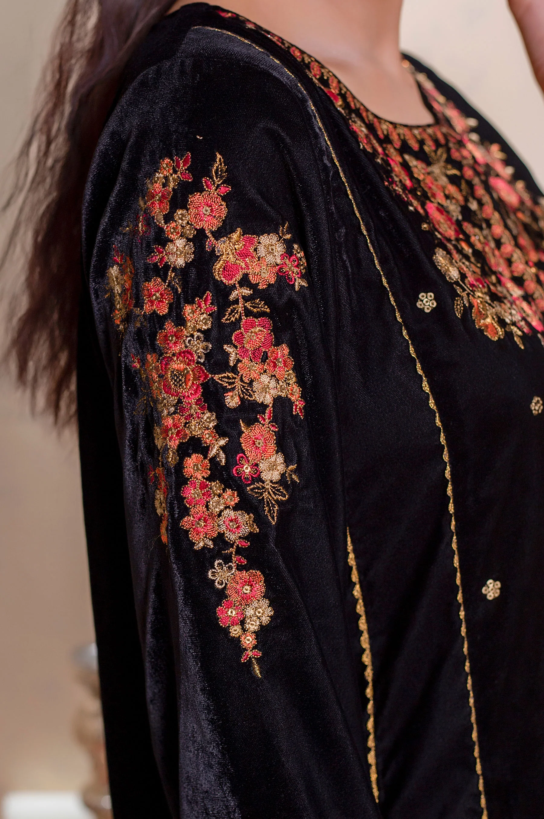 Stitched 2 Piece Velvet Embroidered Suit - Image 3
