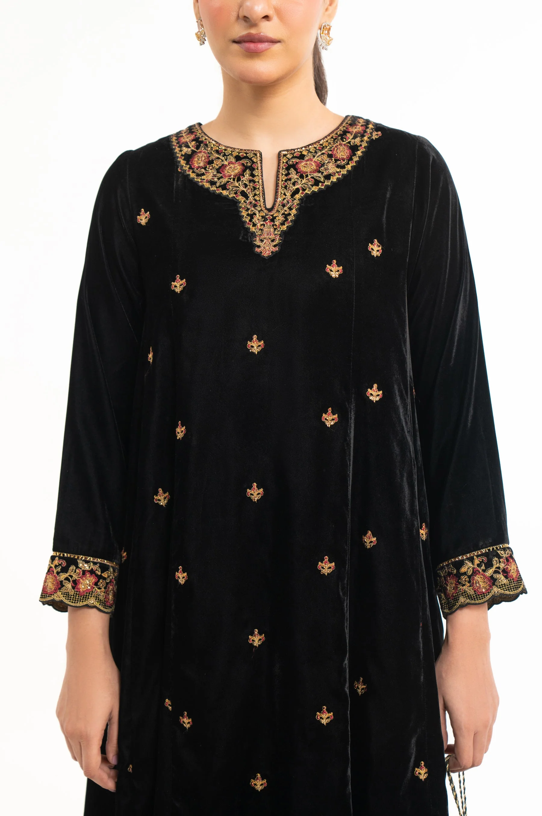STITCHED EMBROIDERED VELVET SHIRT & BOTTOM (FACTORY E-OUTLET) - Image 2