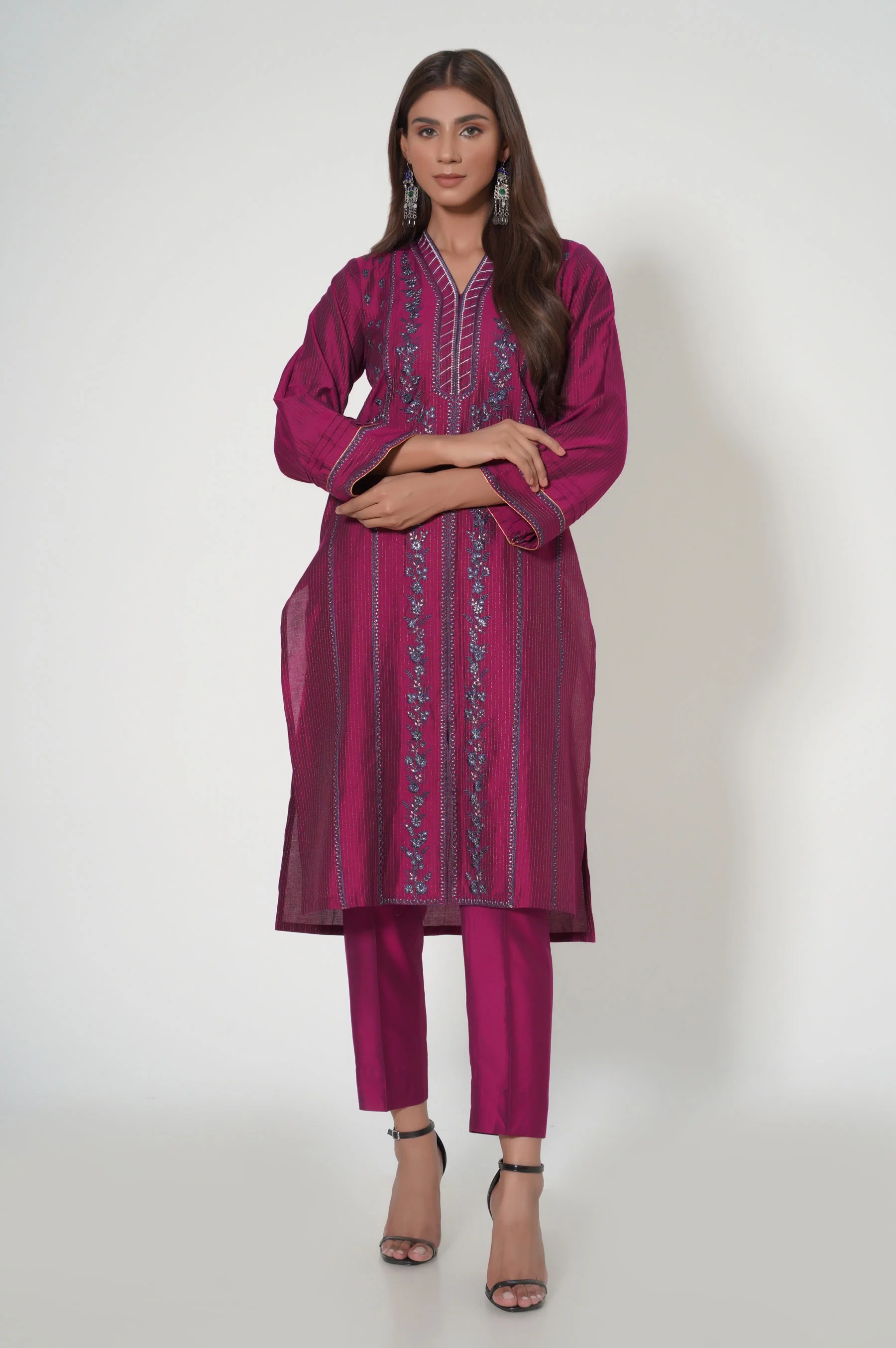 Stitched 2 Piece Embroidered Zari Cotton Silk Outfit - Image 4