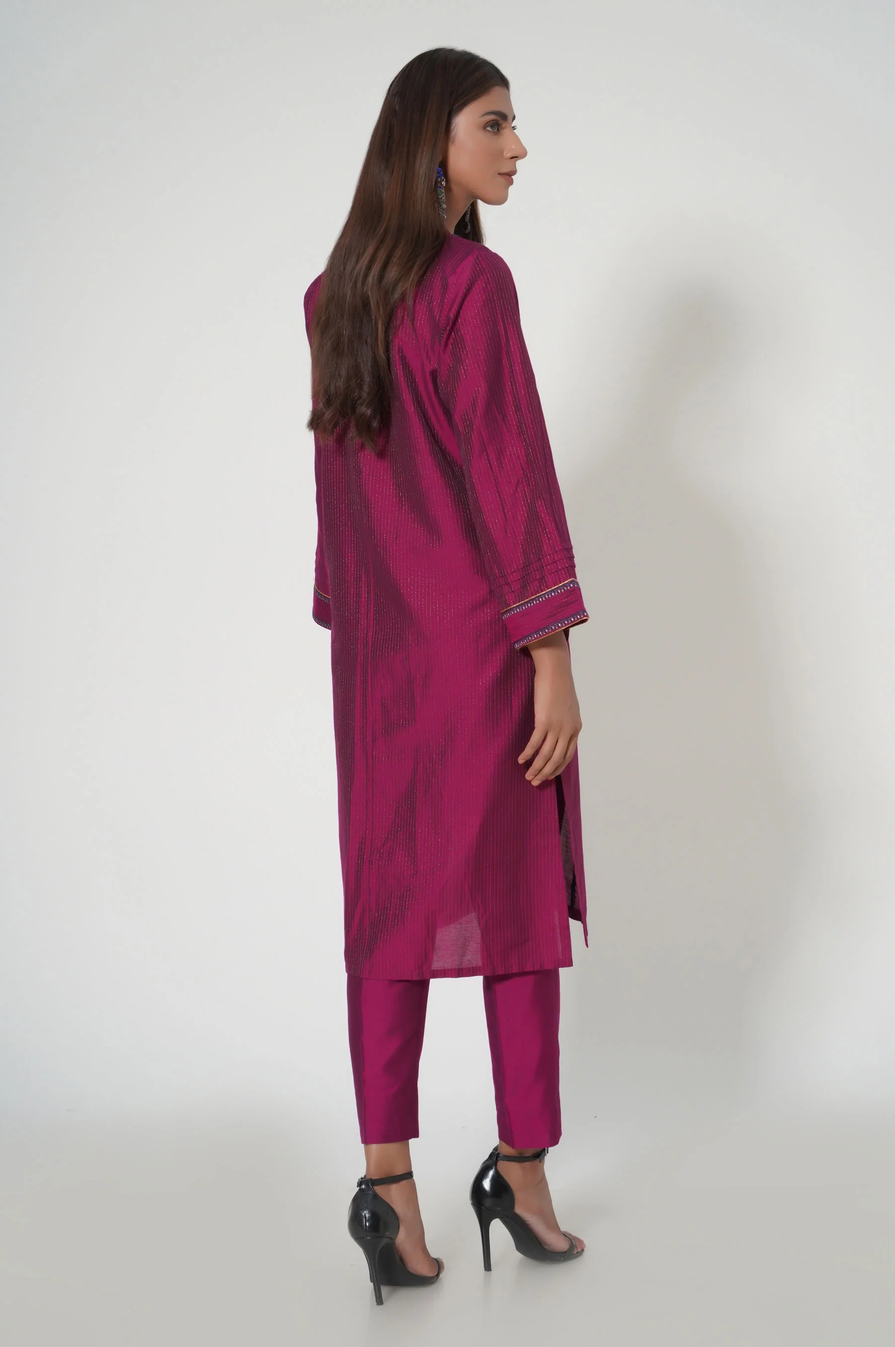 Stitched 2 Piece Embroidered Zari Cotton Silk Outfit - Image 6