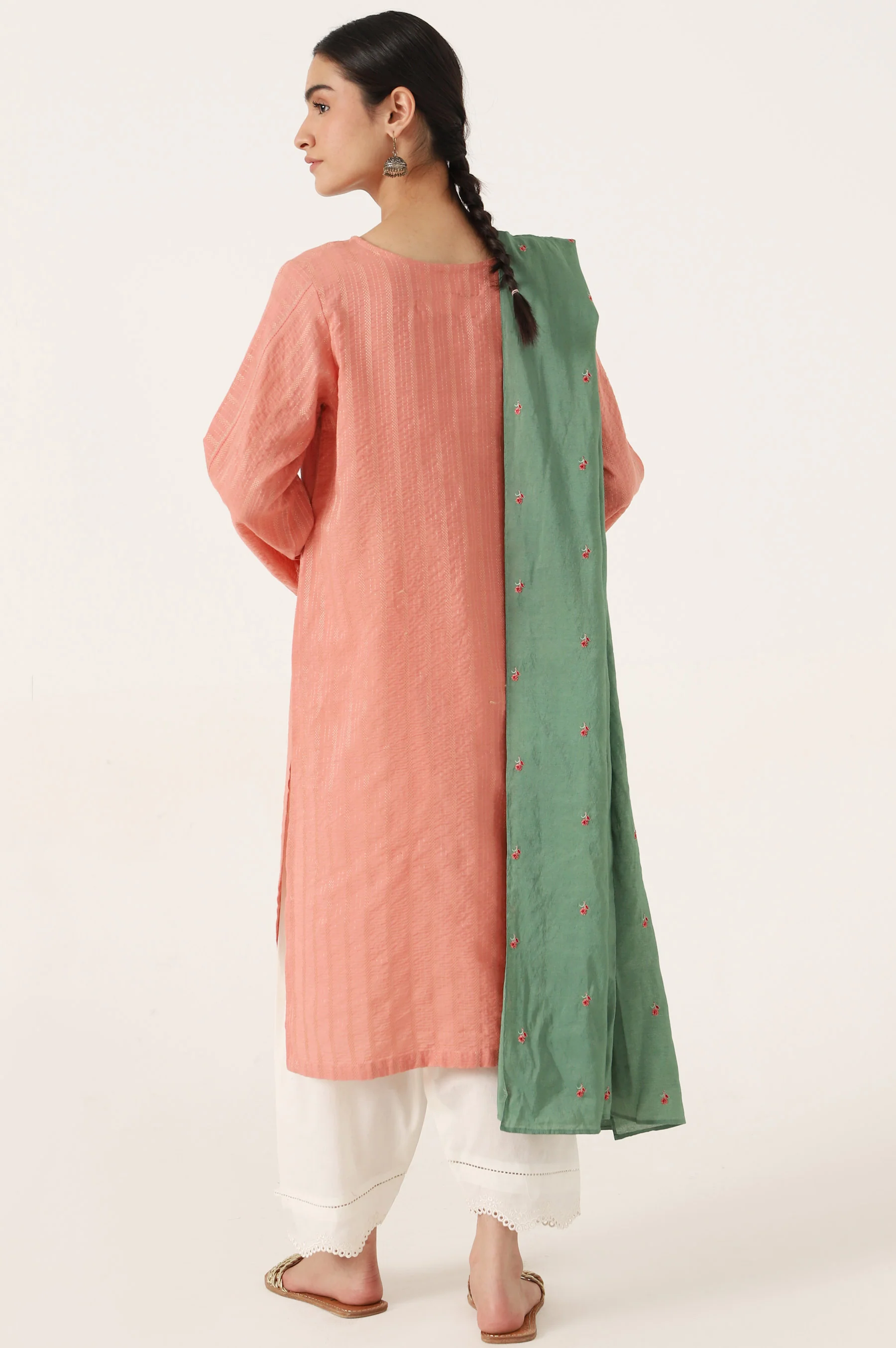 Stitched 2 Piece Embroidered Zari Line Shirt & Dupatta - Image 3