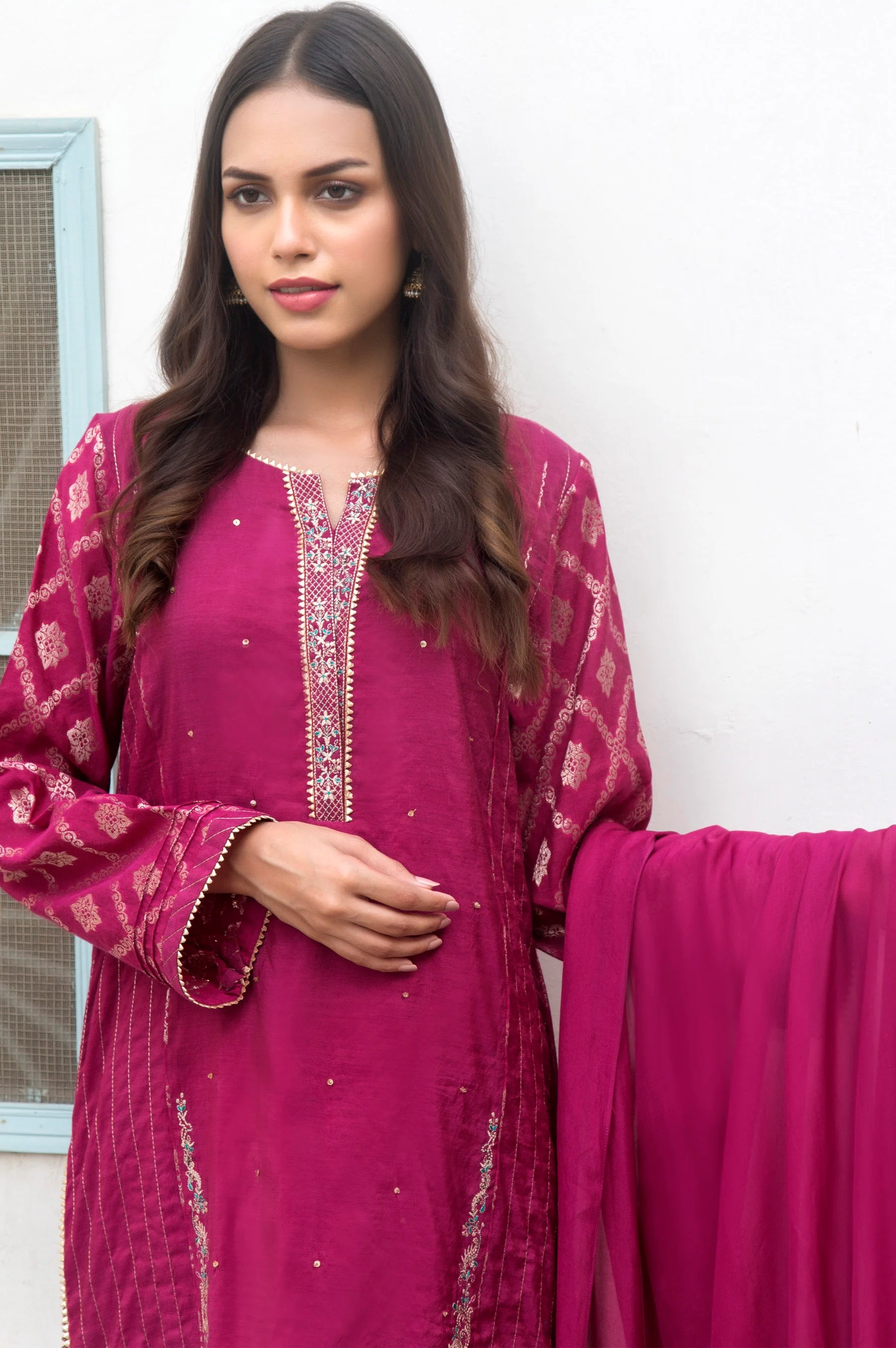 Stitched 2 Piece Jacquard Embroidered Shirt - Image 3