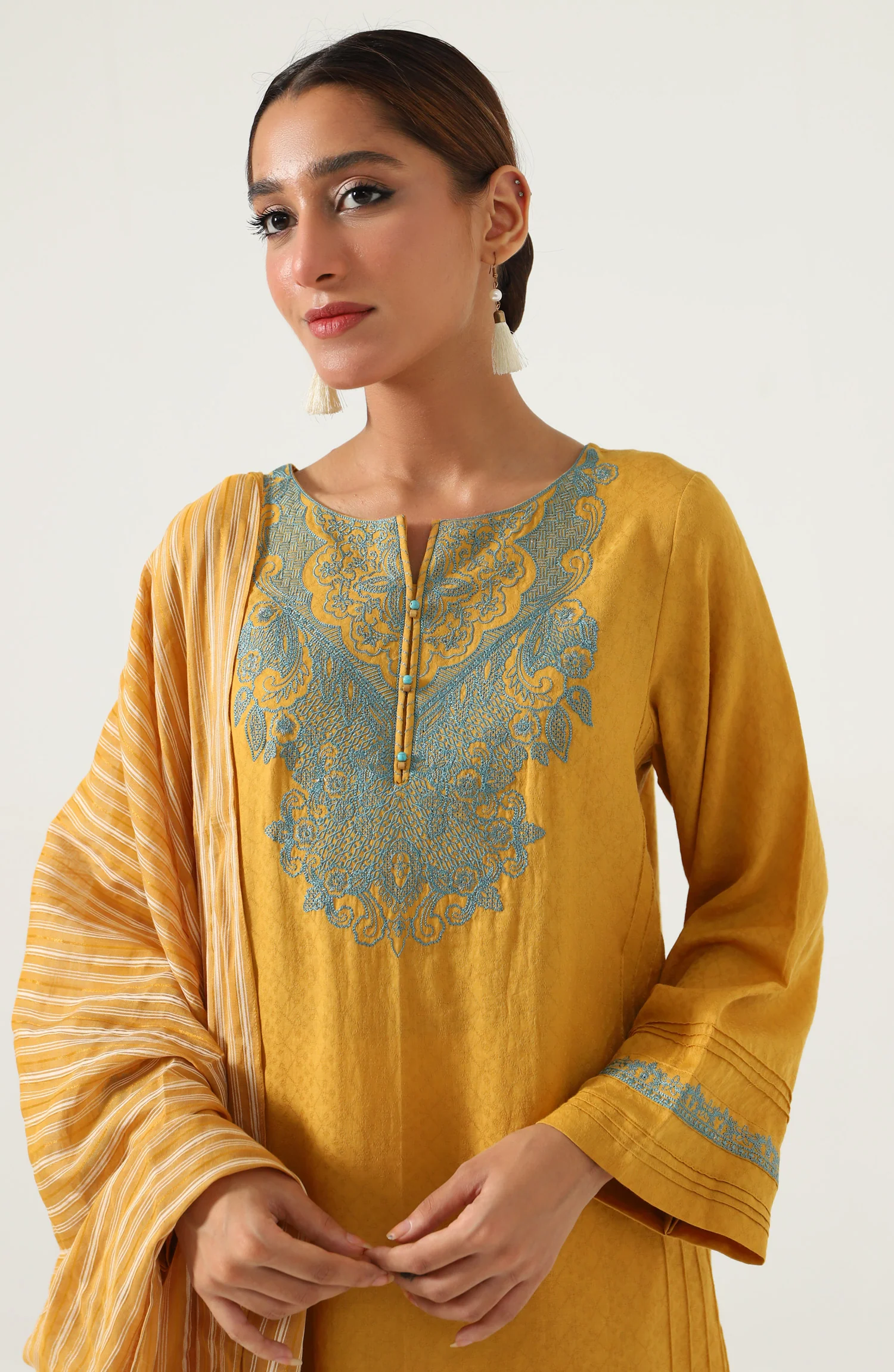 Stitched 2 piece Satin Jacquard Suit - Image 4