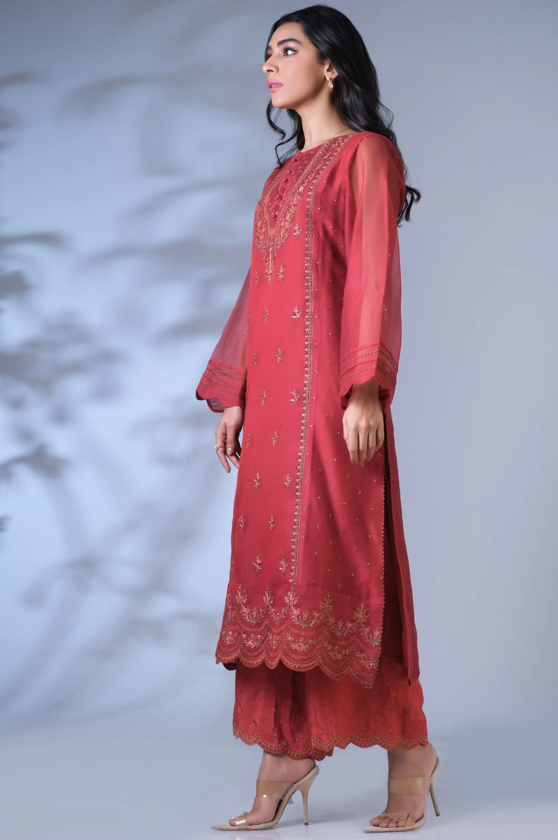 Stitched 2 Piece Khadi Net Embroidered Outfit - Image 5