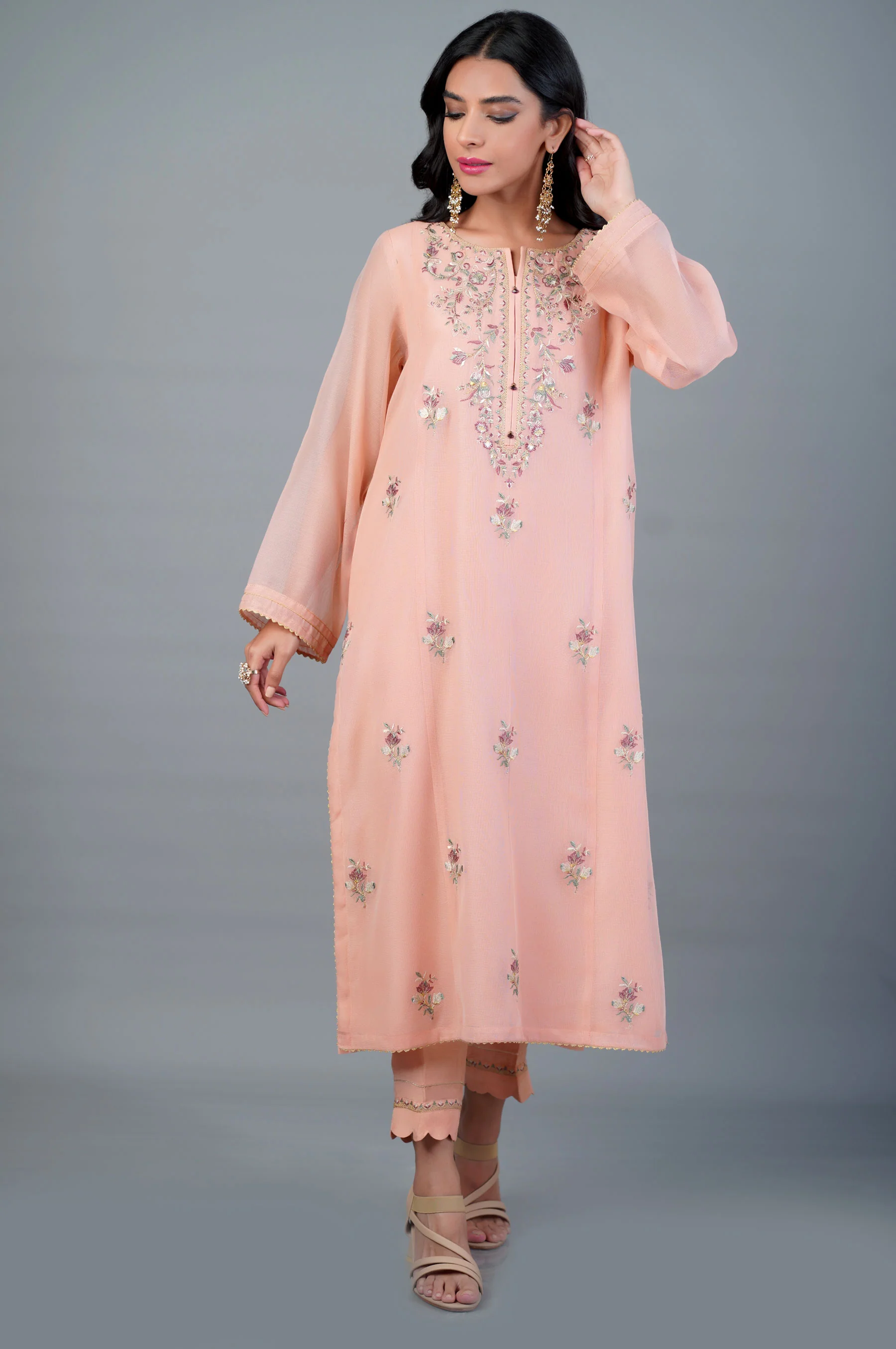 Stitched 2 Piece Khaddi Net Embroidered Outfit - Image 2