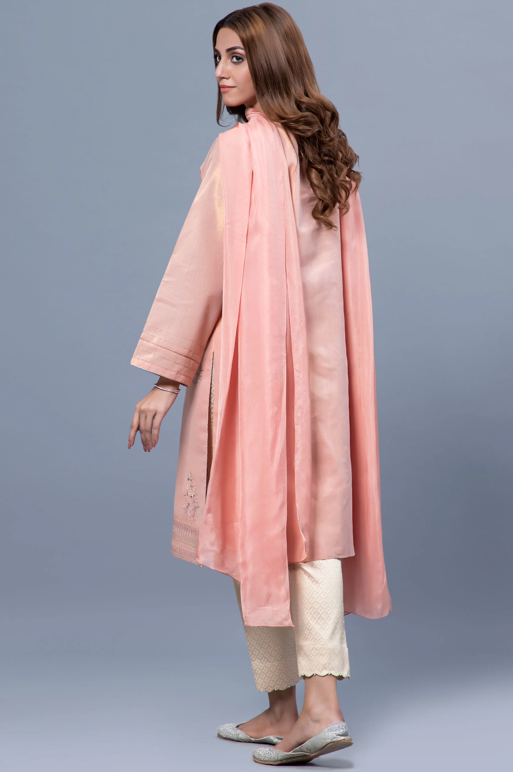 Stitched 2 Piece Mysuri Net Embroidered Suit - Image 2