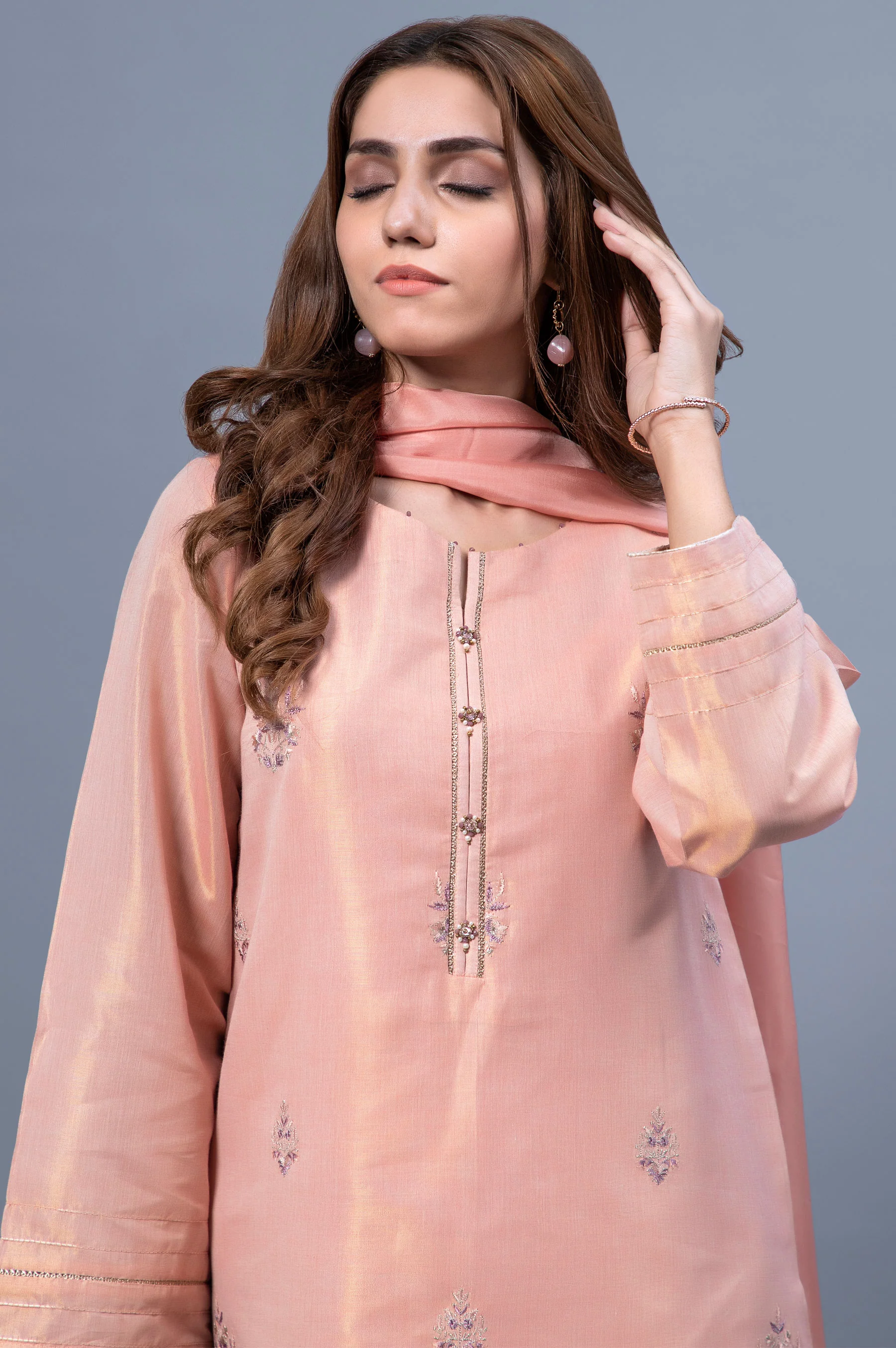 Stitched 2 Piece Mysuri Net Embroidered Suit - Image 3