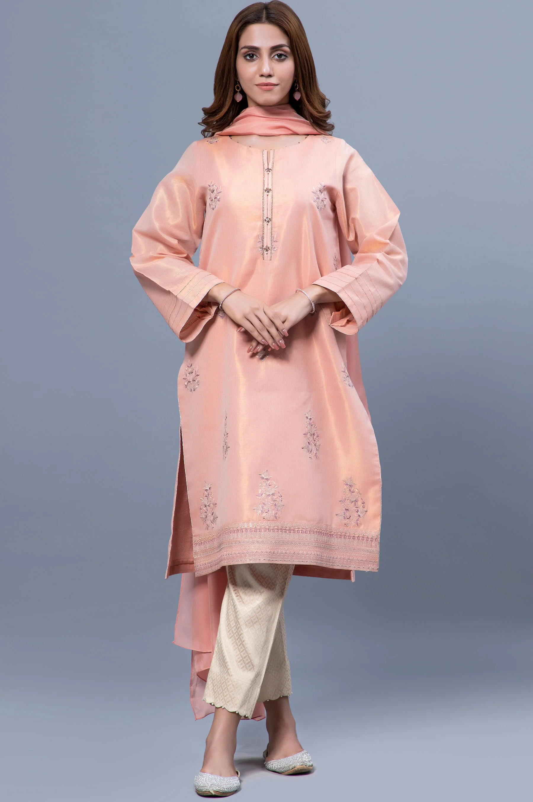 Stitched 2 Piece Mysuri Net Embroidered Suit - Image 4