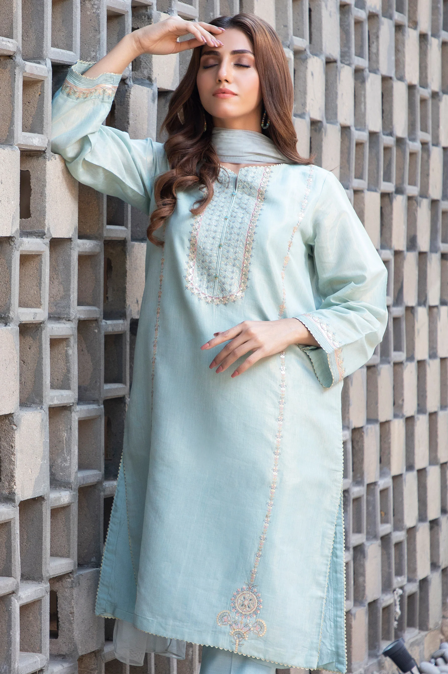 Stitched 2 Piece Mysuri Net Embroidered Suit - Image 5