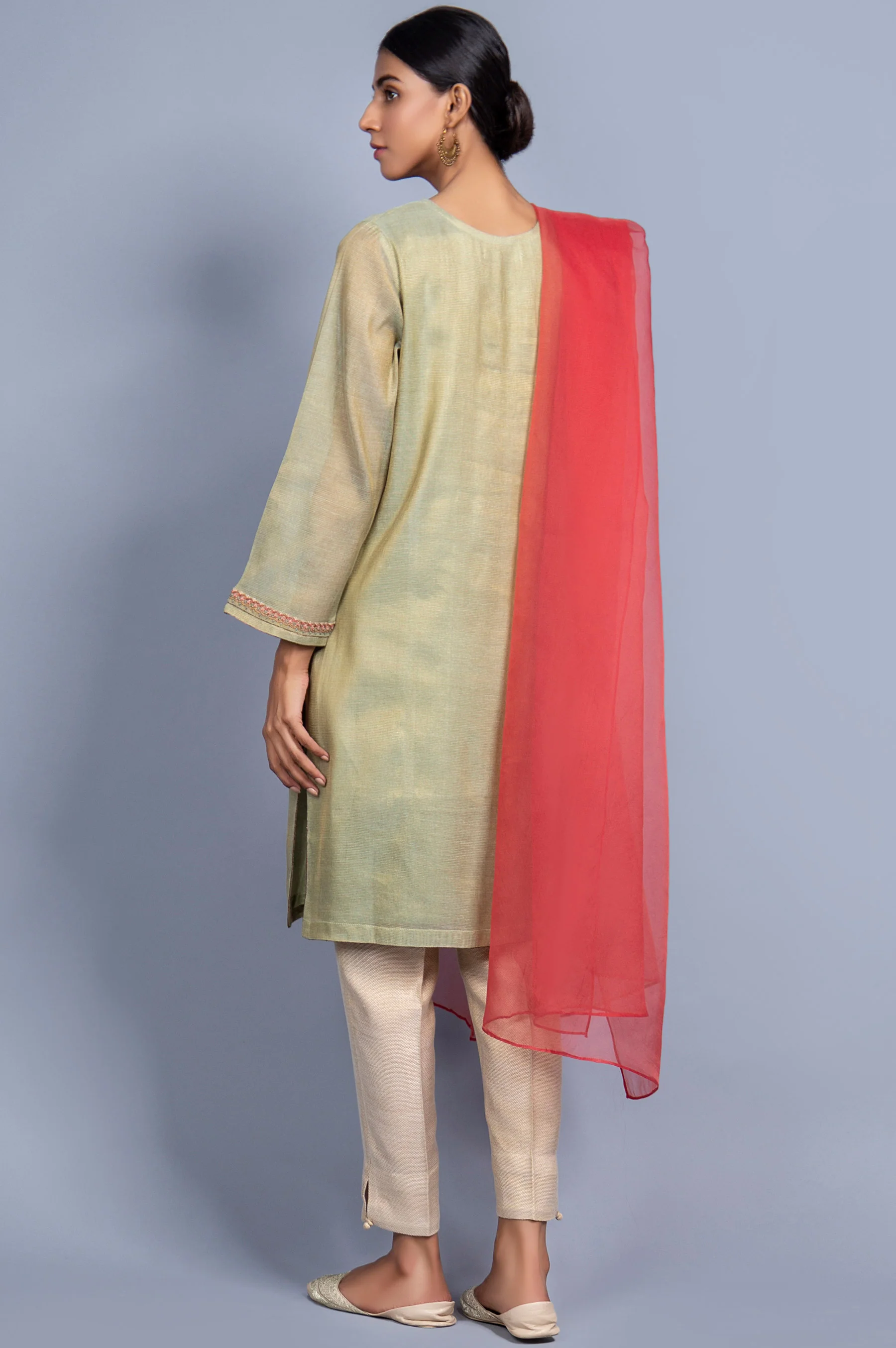 Stitched 2 Piece Mysuri Net Embroidered Suit - Image 2