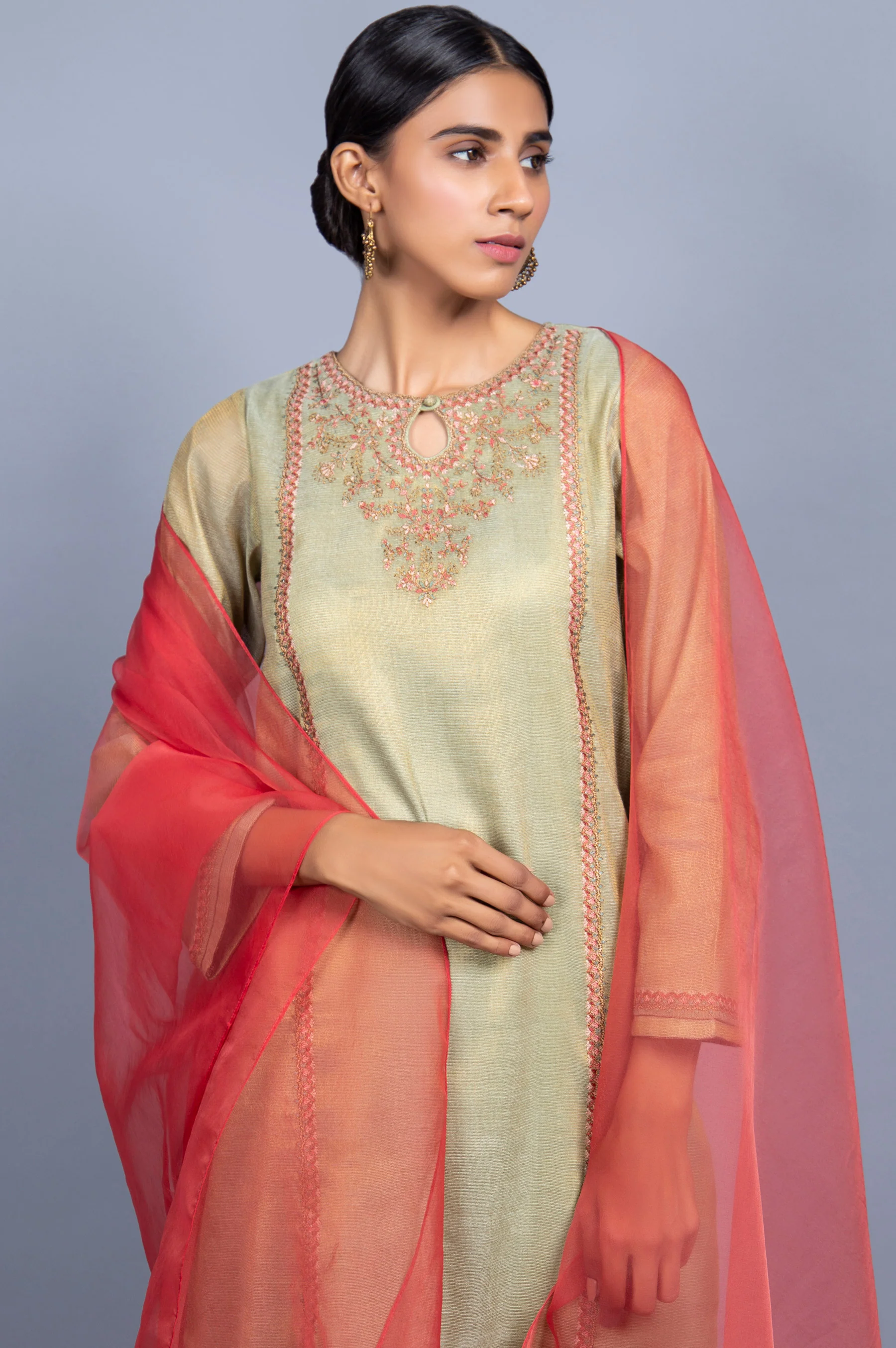 Stitched 2 Piece Mysuri Net Embroidered Suit - Image 3