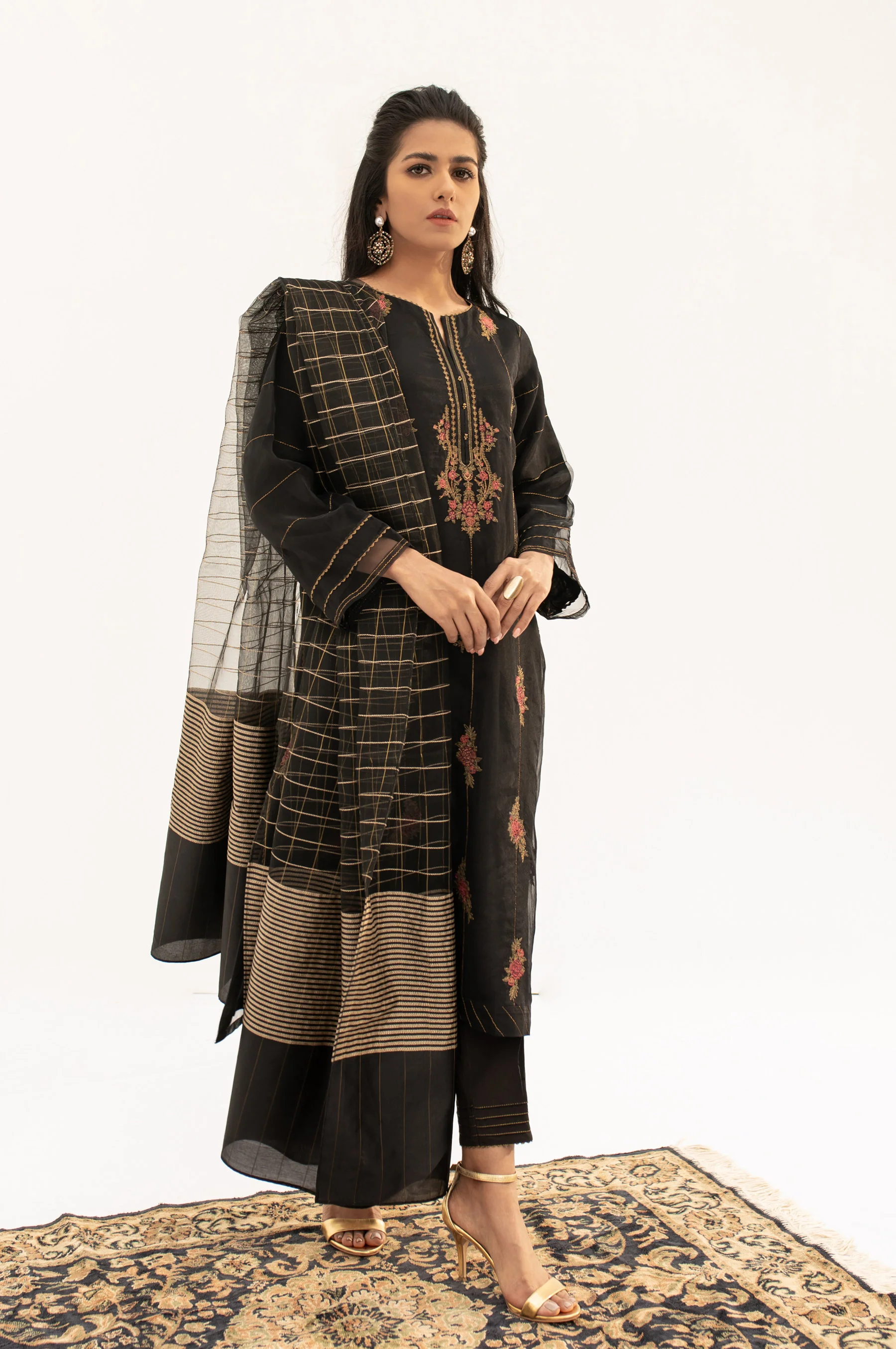 Stitched 2 Piece Embroidered Organza Outfit - Image 2