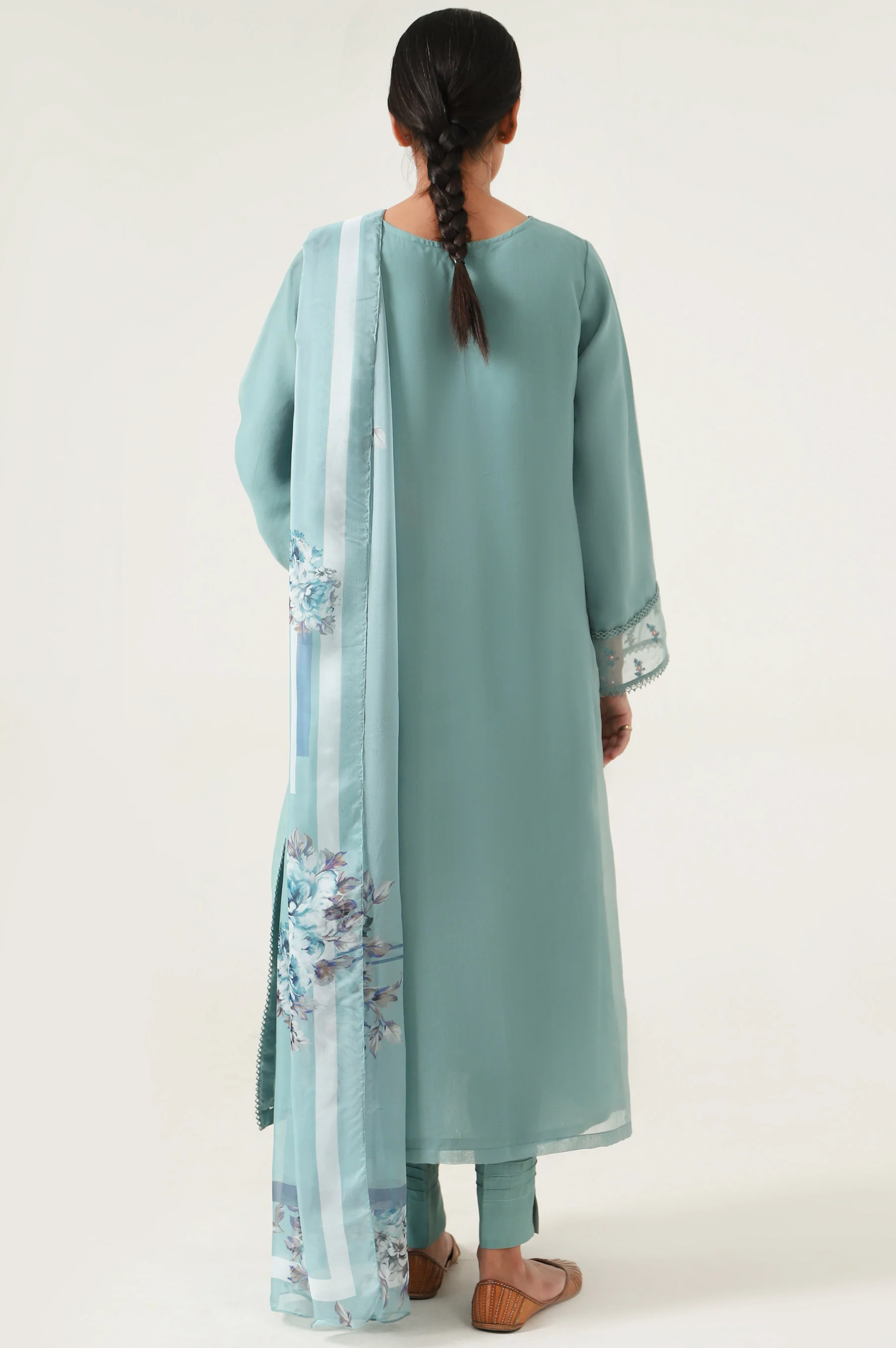Stitched 2 Piece Embroidered Organza Suit. - Image 6