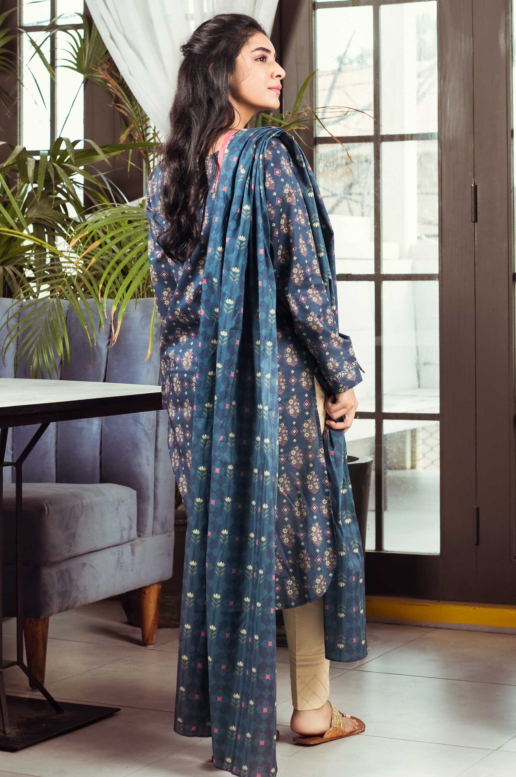 Stitched 2 Piece Printed Cambric Suit - Image 2