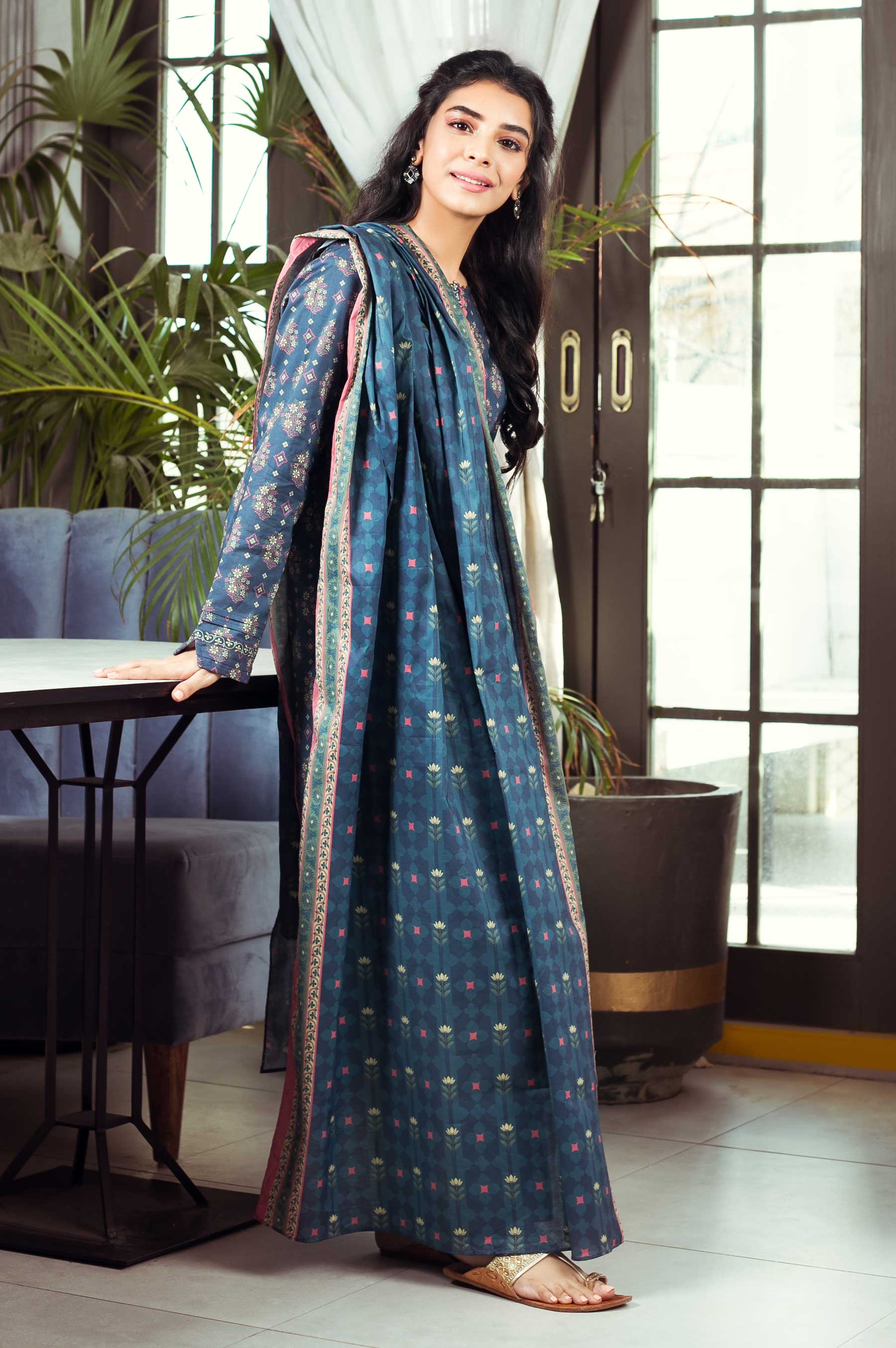 Stitched 2 Piece Printed Cambric Suit - Image 4