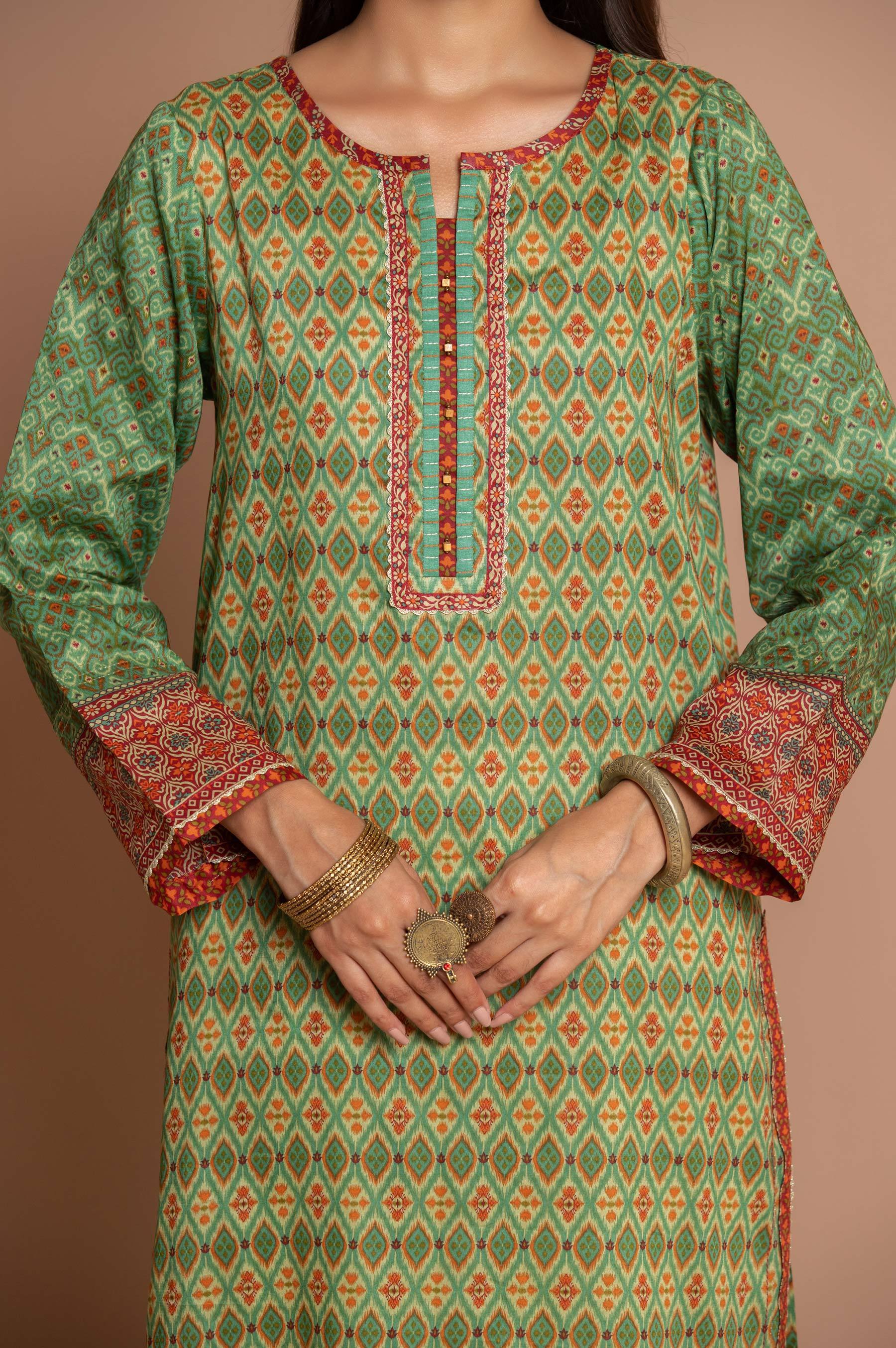 Stitched 2 Piece Printed Cambric Suit - Image 5
