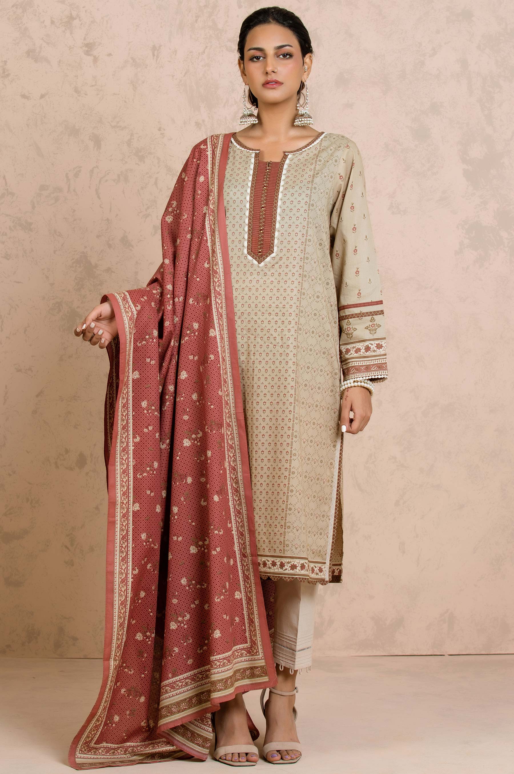 Stitched 2 Piece Printed Cambric Suit
