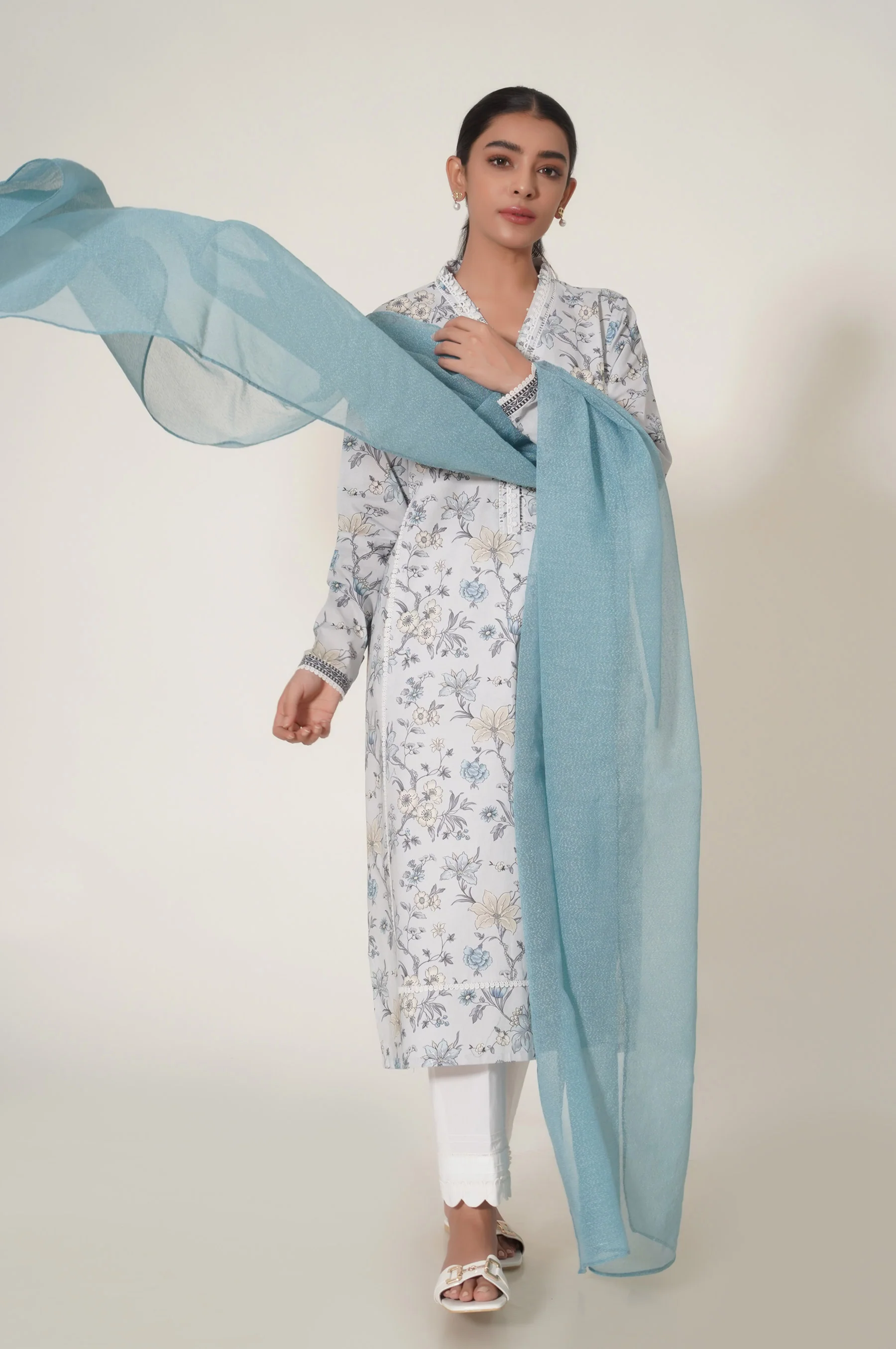 Stitched 2 Piece Printed Cambric Suit - Image 4