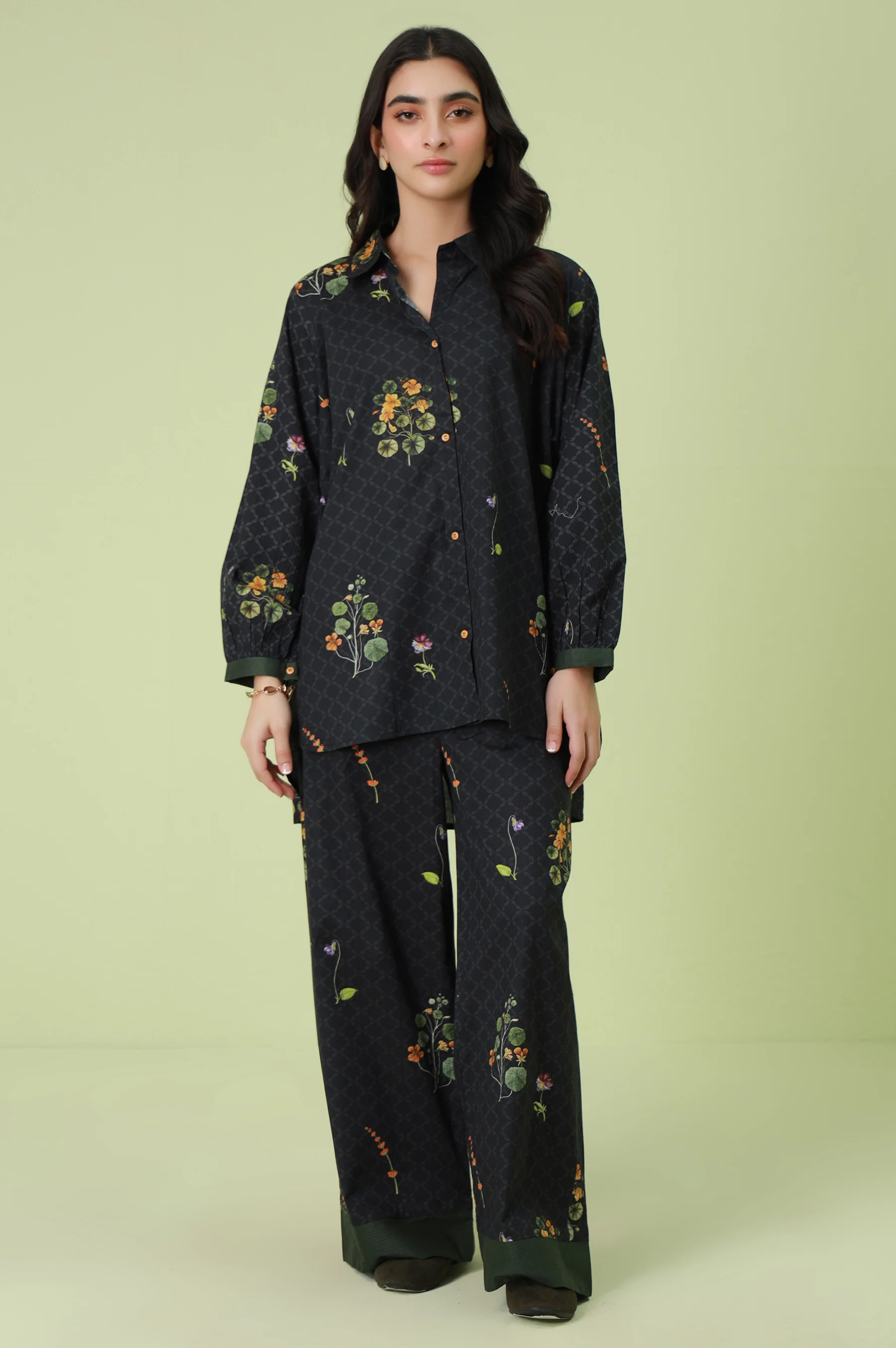 Stitched 2 Piece Digital Printed Ripple Crinkle Co-Ord Set