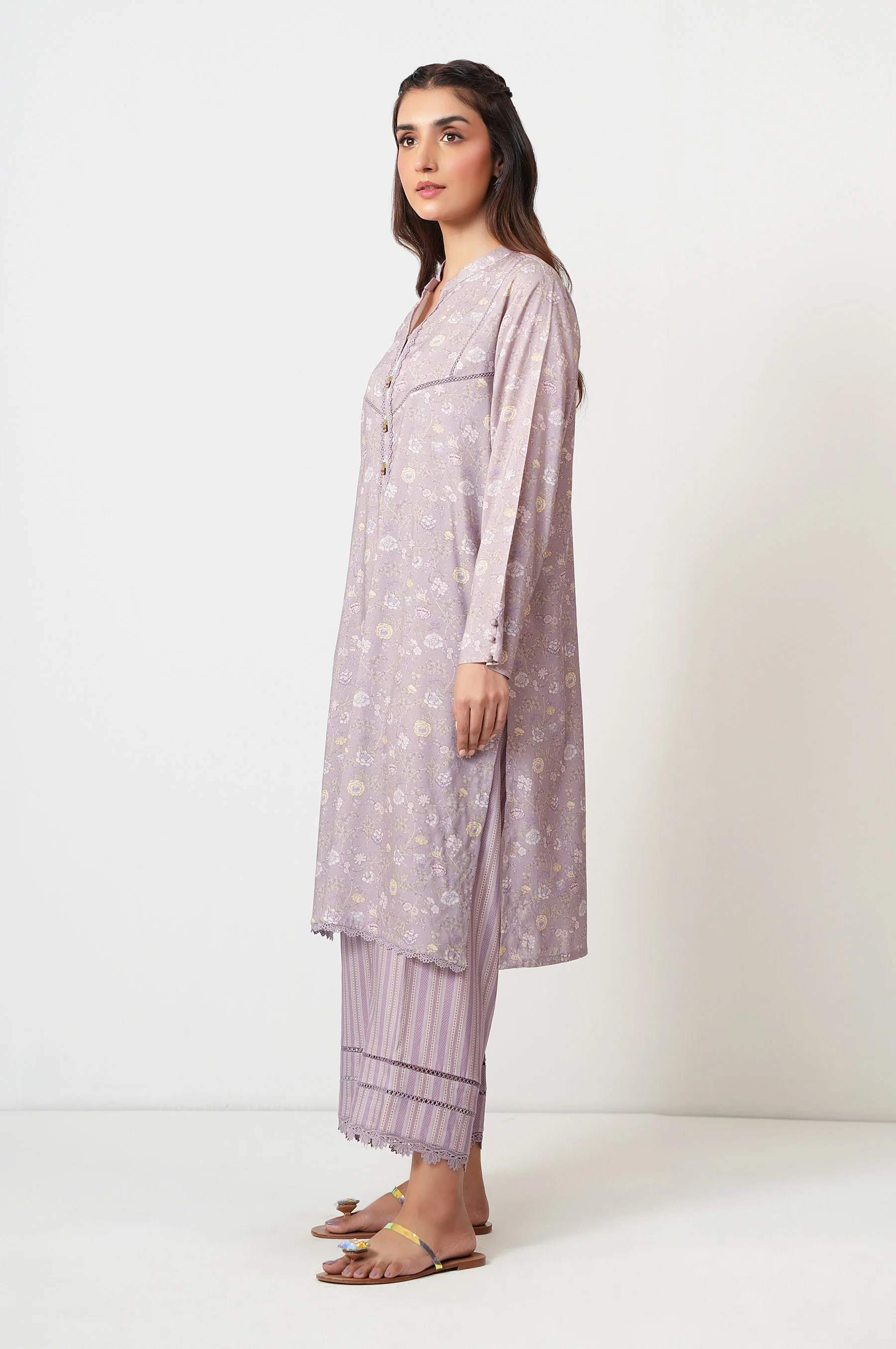 Stitched 2 Piece Printed Cotton Linen Viscose Suit - Image 4