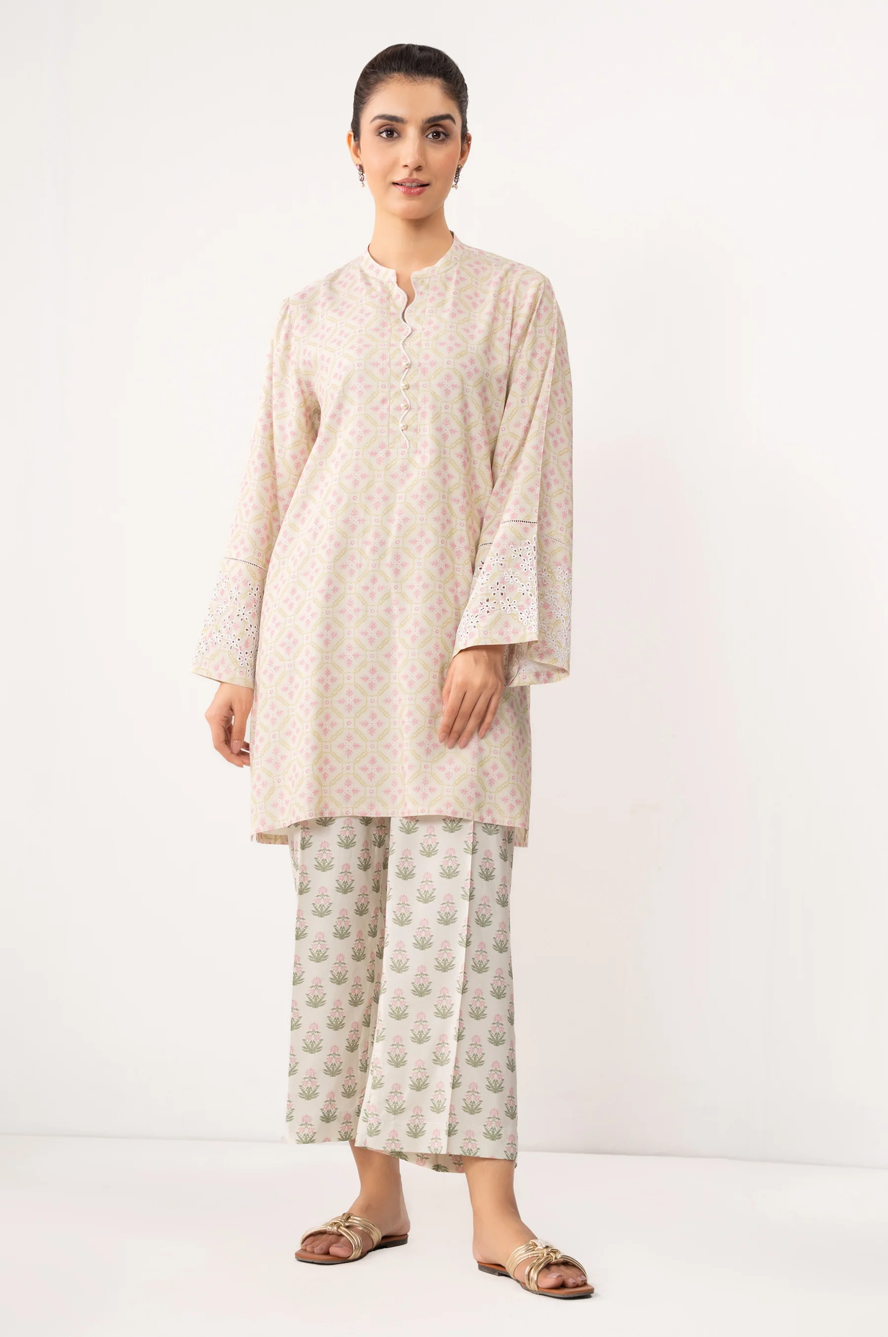 Stitched 2 Piece Printed Cotton Viscose Karandi Suit - Image 2