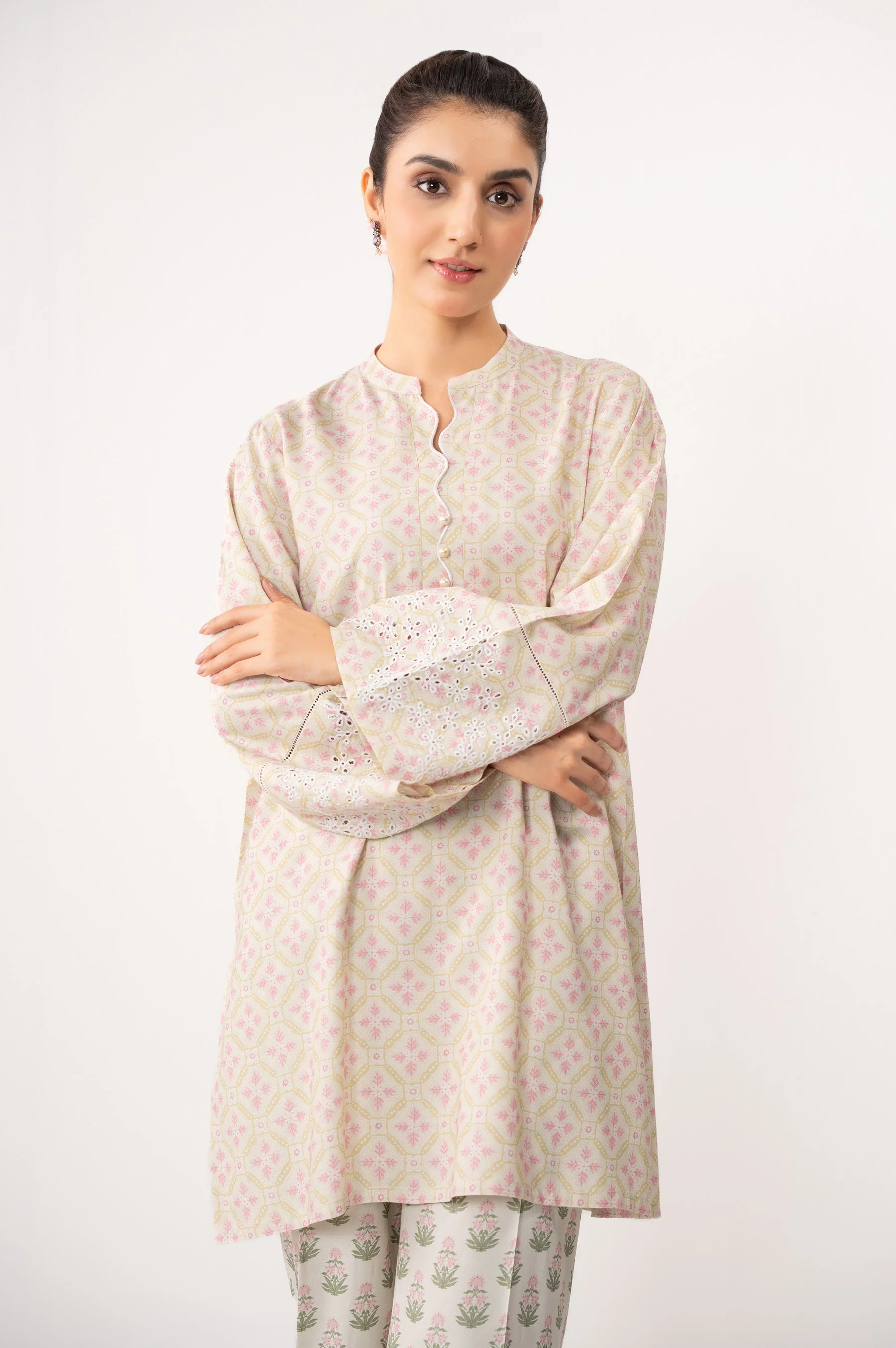 Stitched 2 Piece Printed Cotton Viscose Karandi Suit - Image 4