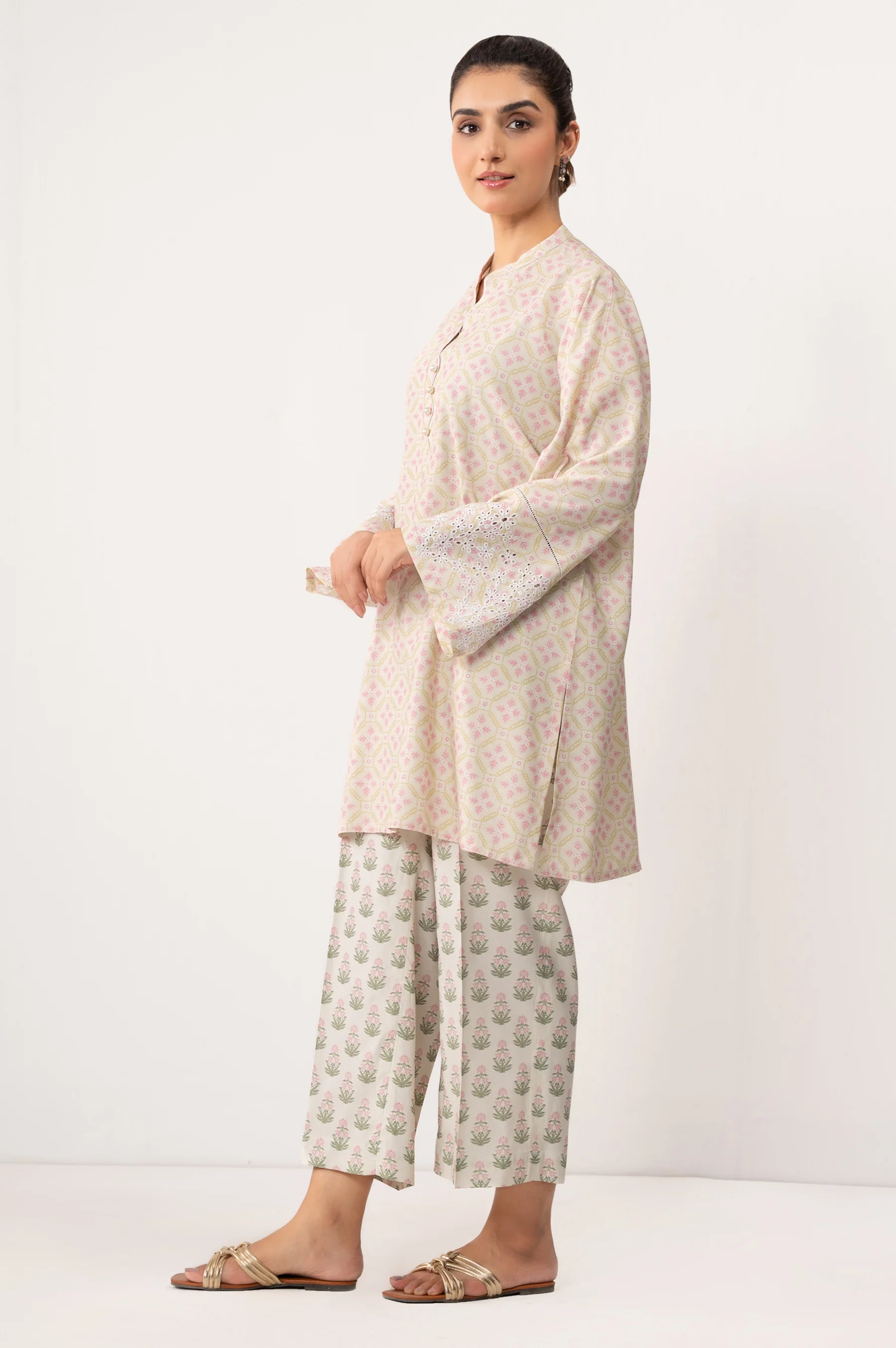 Stitched 2 Piece Printed Cotton Viscose Karandi Suit - Image 5