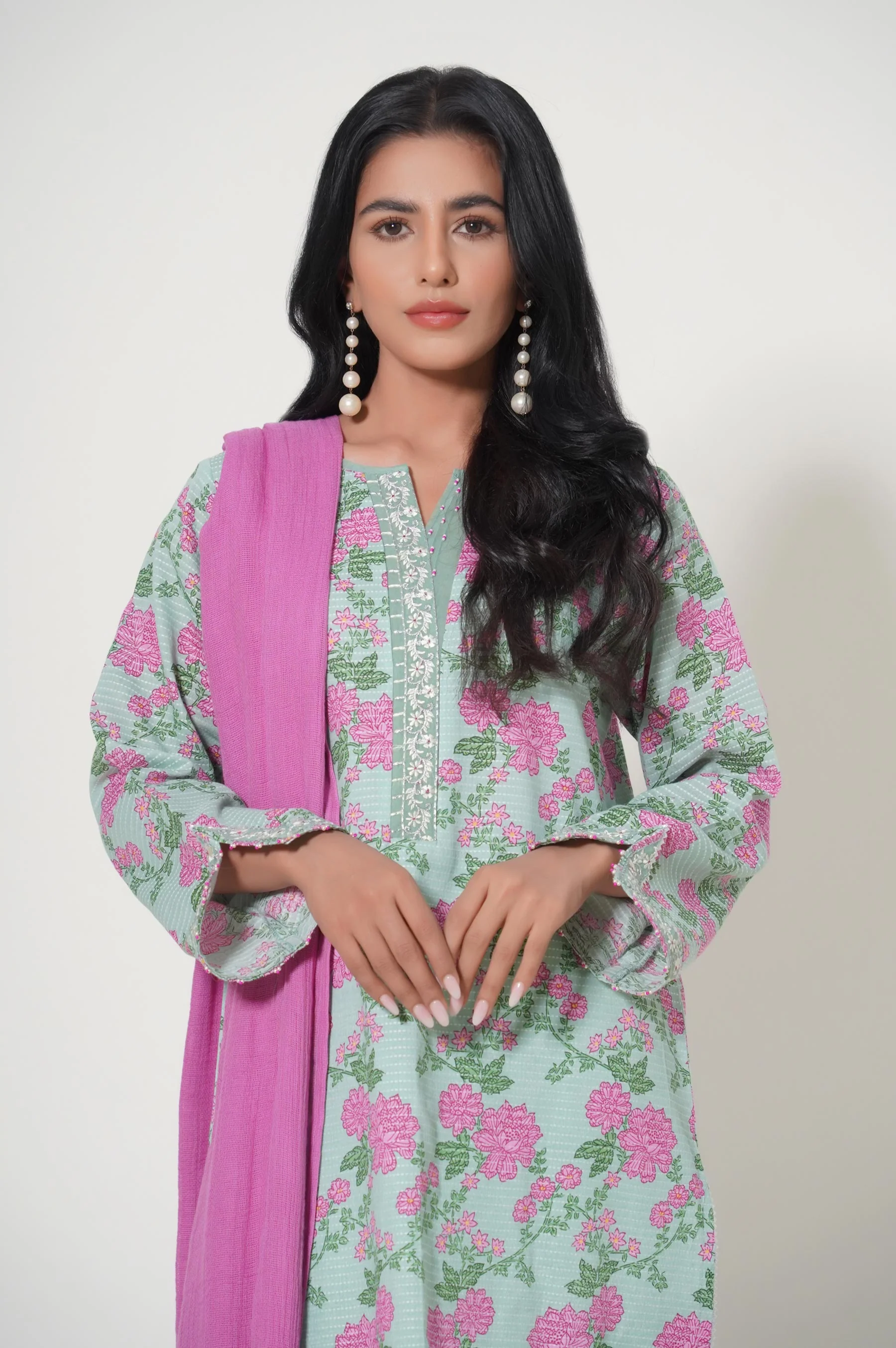Stitched 2 Piece Printed Dobby Lawn Suit - Image 3