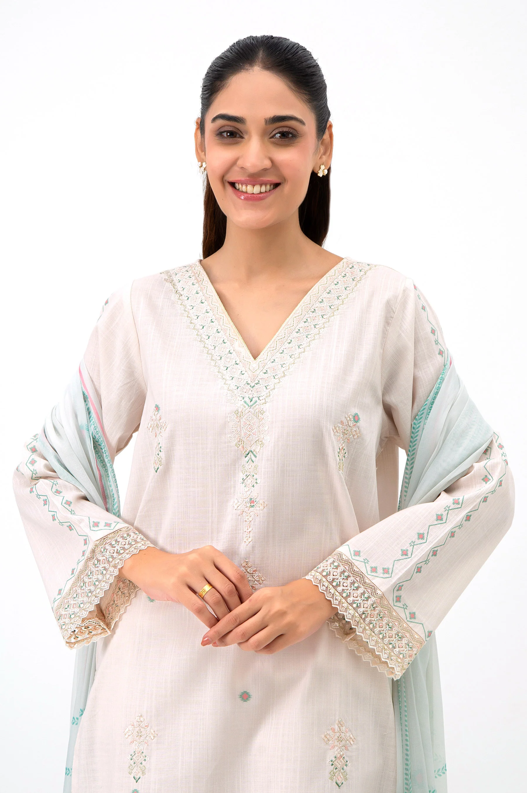 EMBROIDERED BOTH SIDE SLUB STITCHED SHIRT DUPATTA - Image 3