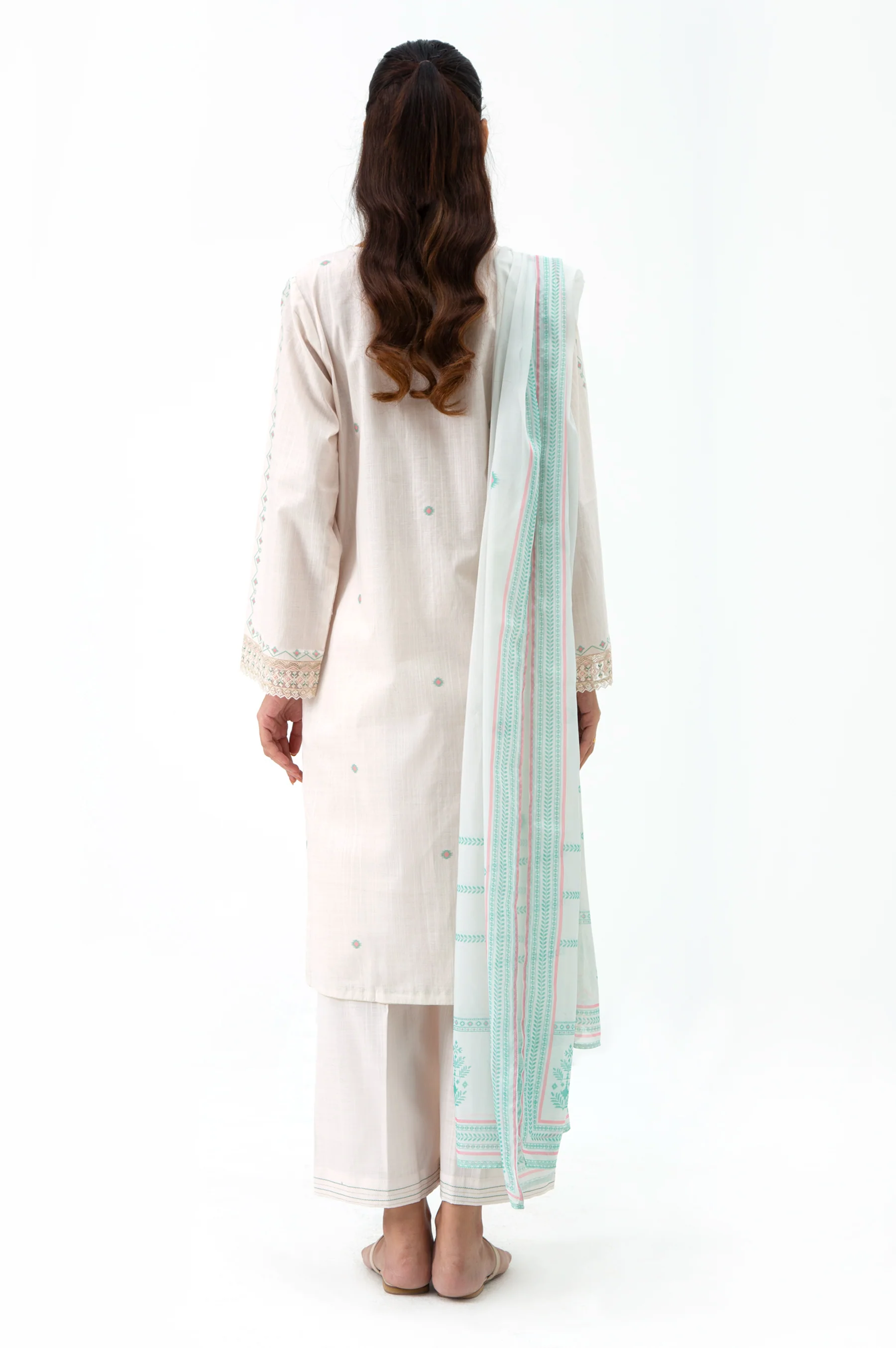 EMBROIDERED BOTH SIDE SLUB STITCHED SHIRT DUPATTA - Image 6
