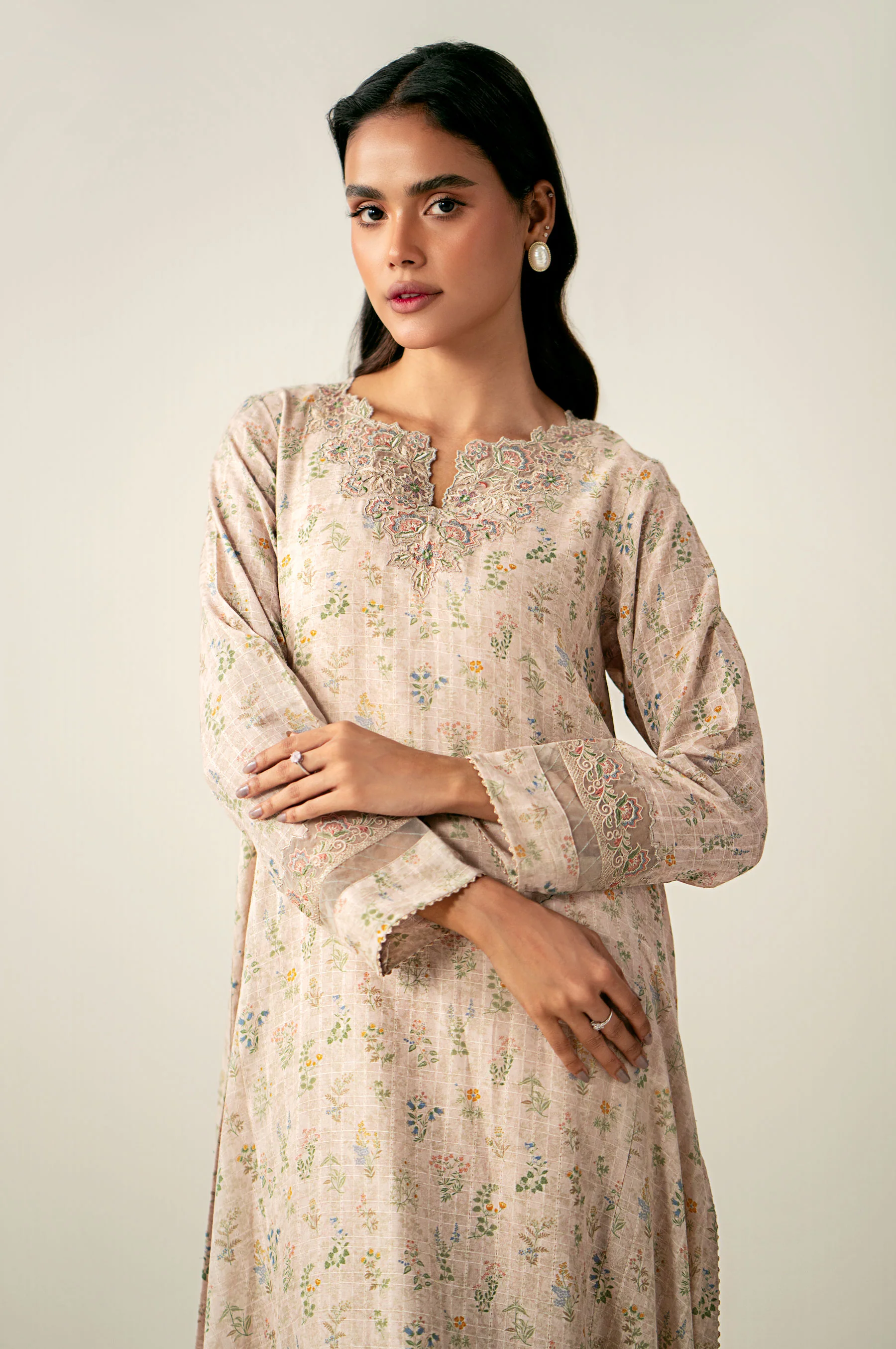 Stitched 2 Piece Printed Embroidered Cotton Staple Suit - Image 2