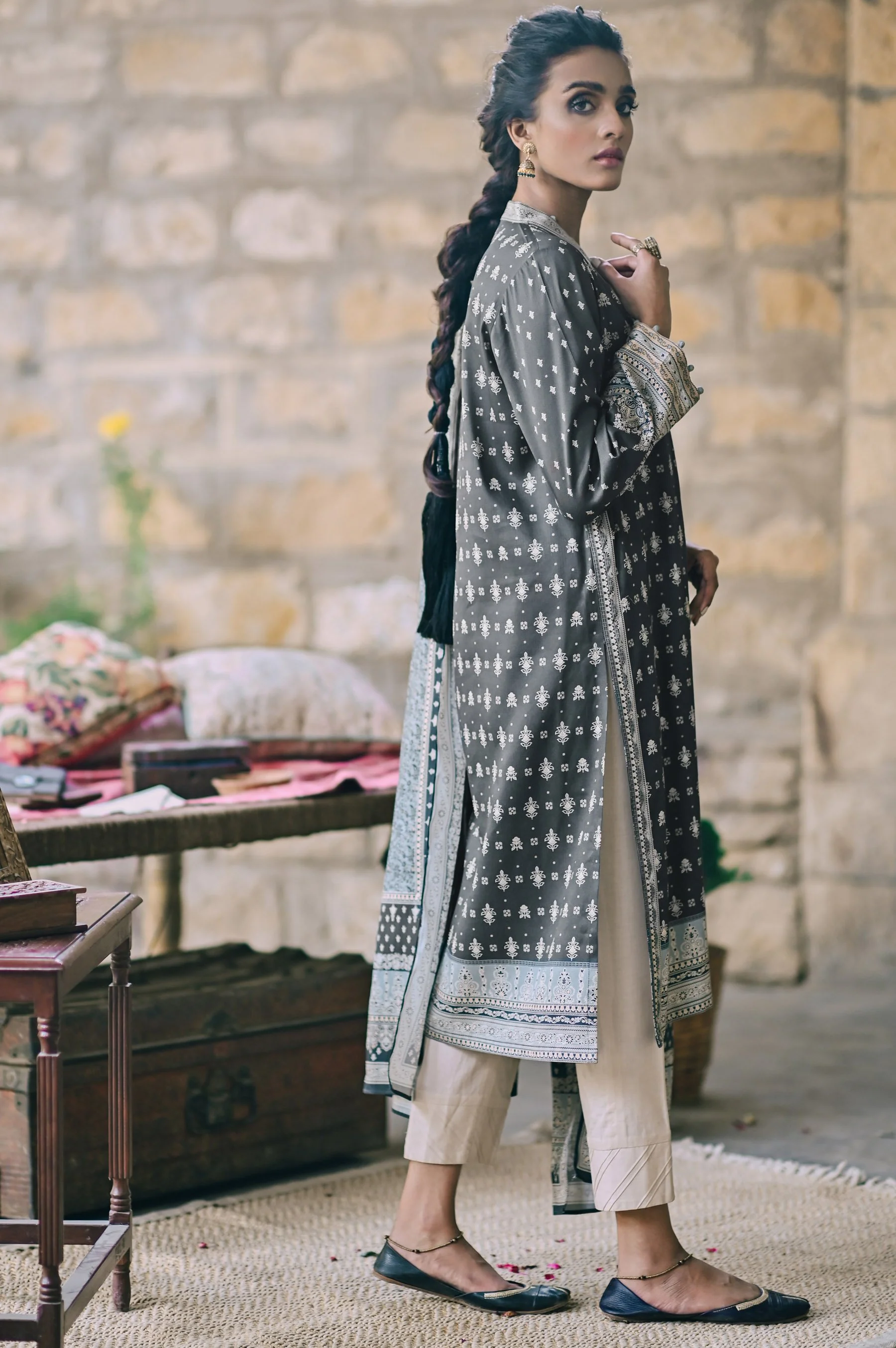 Stitched 2 Piece Printed Karandi Suit - Image 2