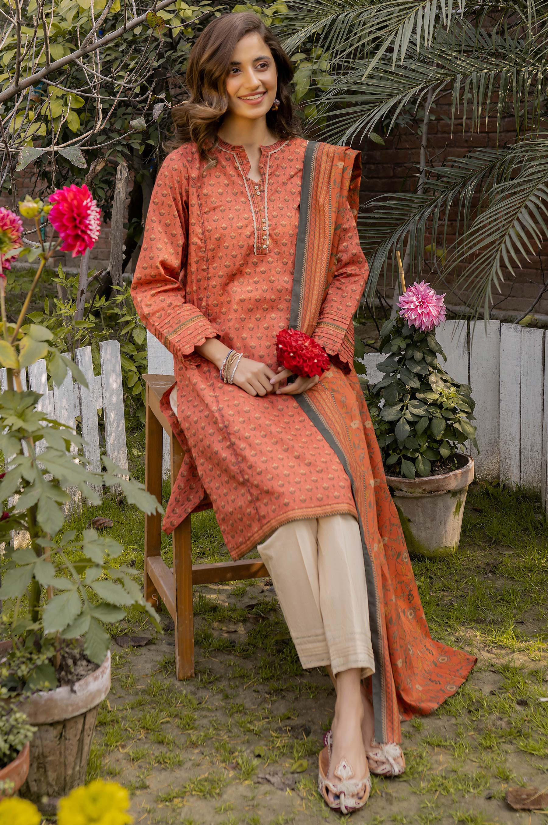 Stitched 2 Piece Printed Lawn Suit with Printed Lawn Dupatta - Image 3