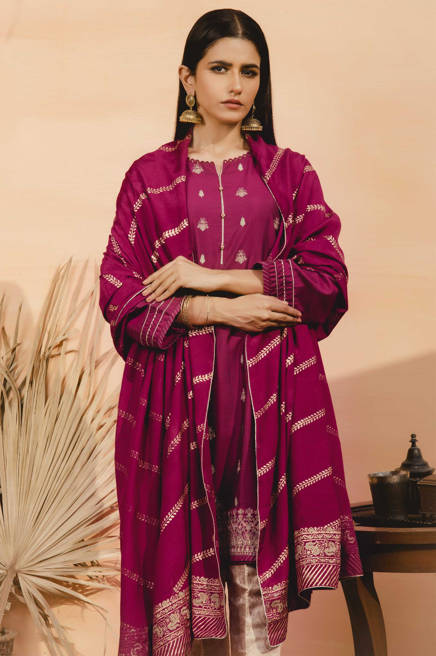 Stitched 2 Piece Raw Silk Embroidered Suit - Image 3