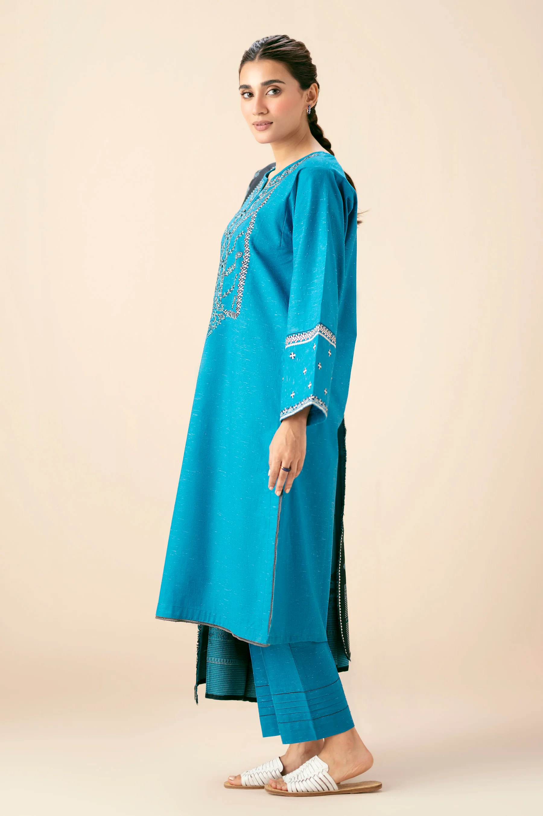 EMBROIDERED SLUB STITCHED SHIRT BOTTOM
