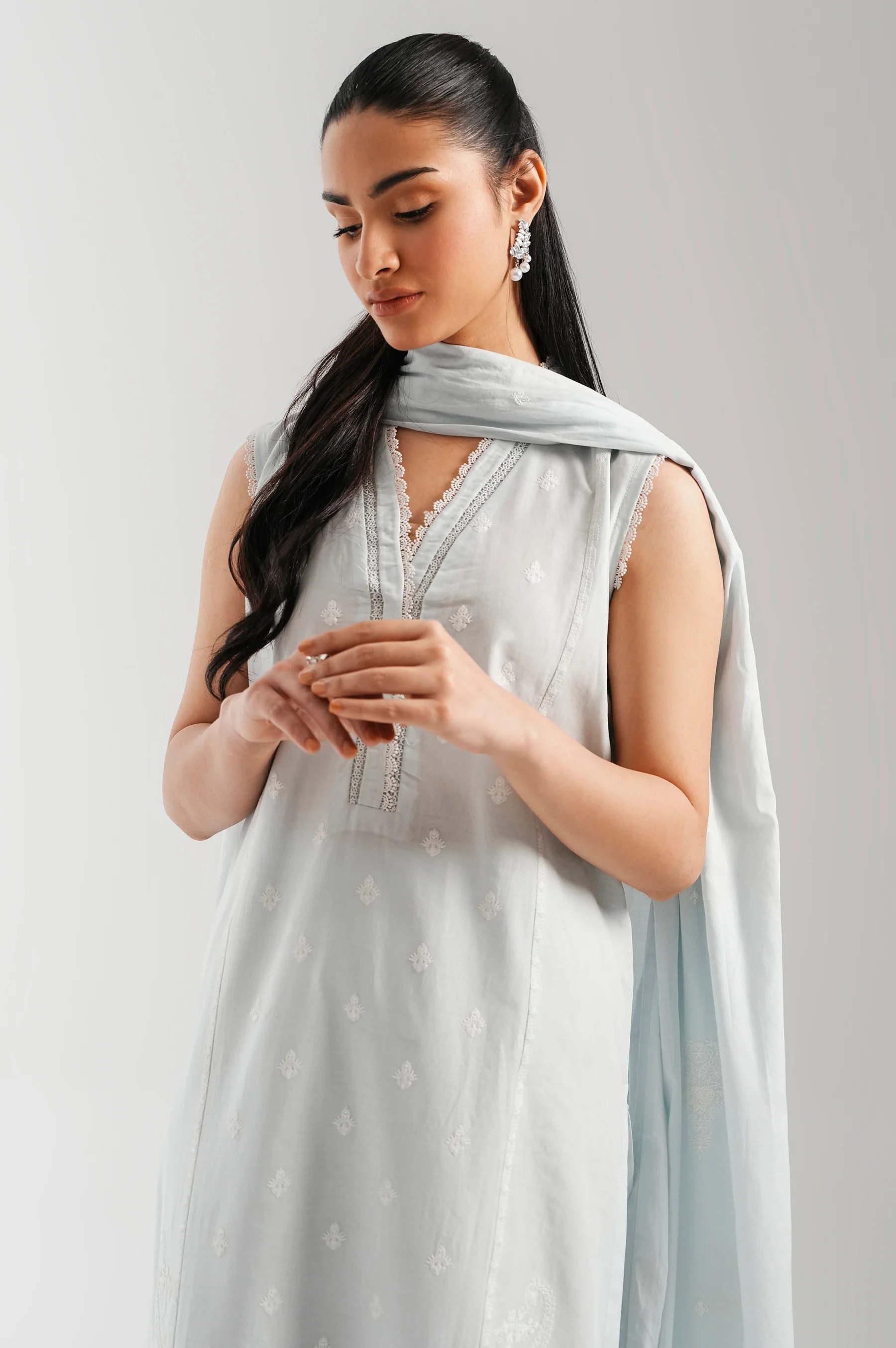 EMBROIDERED LAWN CHIKANKARI STITCHED SHIRT BOTTOM - Image 2
