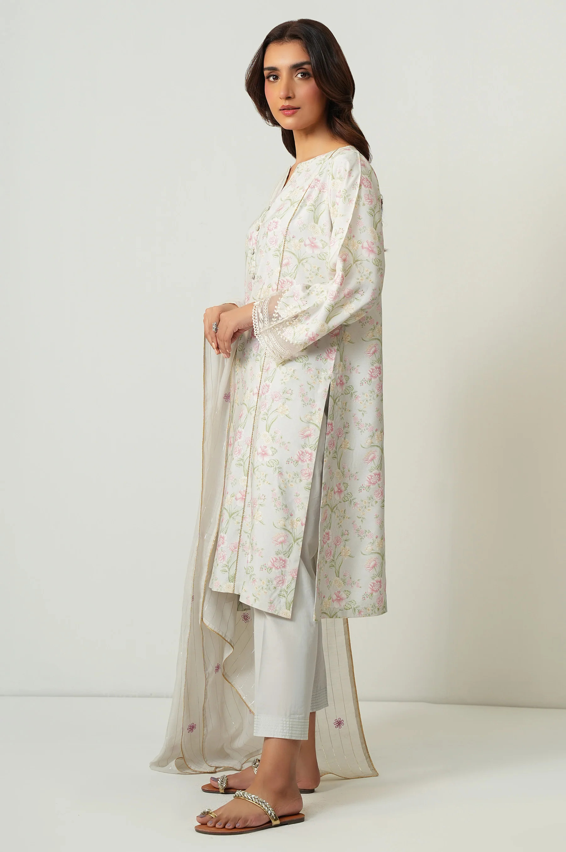 EMBROIDERED RAW SILK STITCHED SHIRT BOTTOM - Image 3